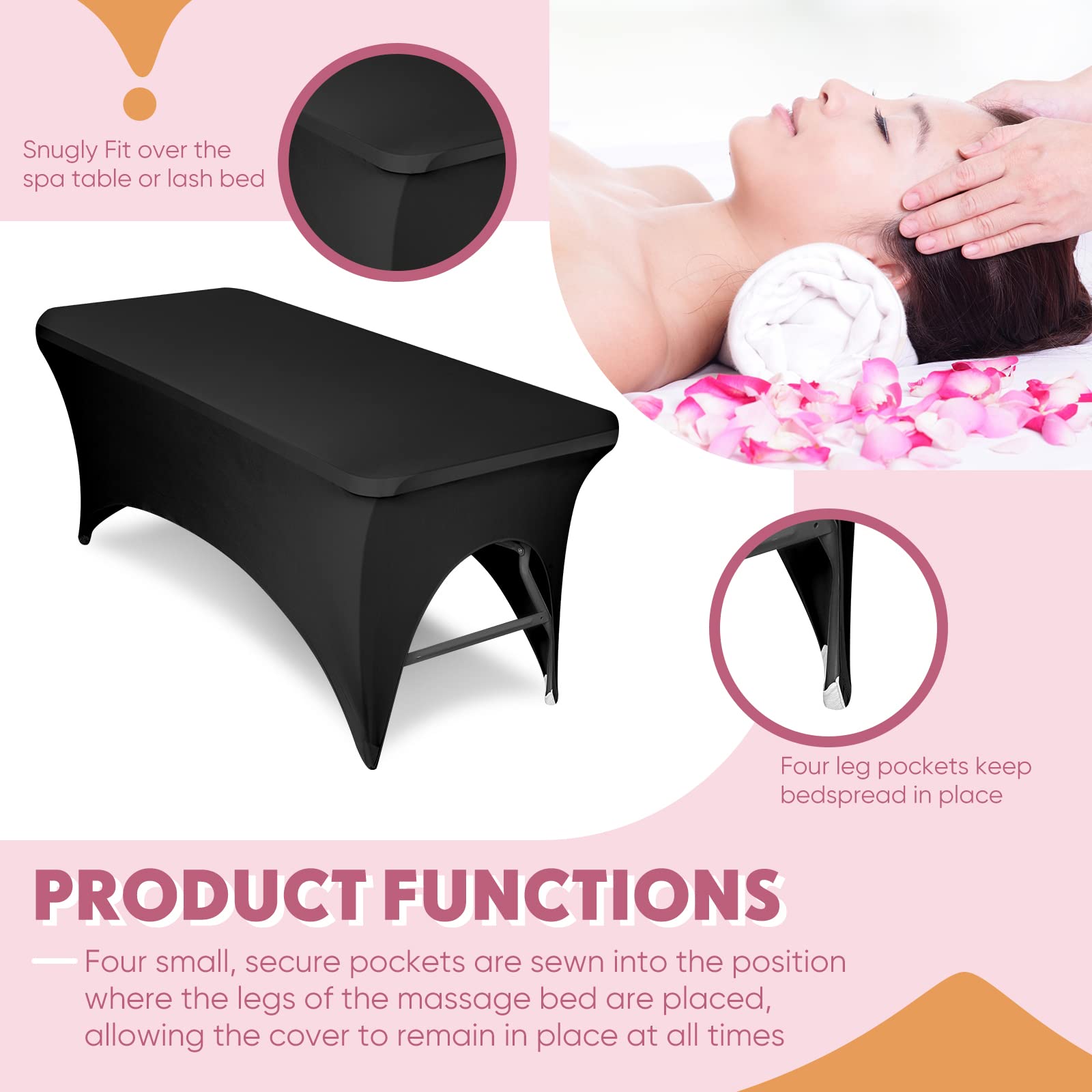 2 Pack Reusable & Washable Lash Extension Bed Covers - Fitted Massage Table Protector, Spa Salon Mattress Topper for Eyelash Extensions & Facial Treatments (Black) - Perfect for Beauty Salons, Lash Studios & Professional Spas