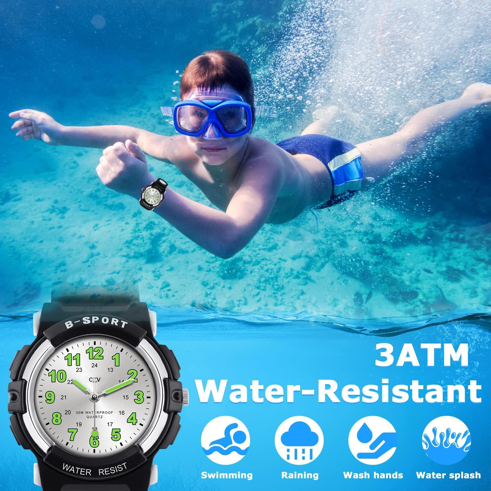 CKV Waterproof Analog Kids Watch for Boys & Girls Ages 5-12 - Easy-to-Read Time Teacher with Soft Comfort Band - Perfect for Outdoor Sports, School & Daily Activities