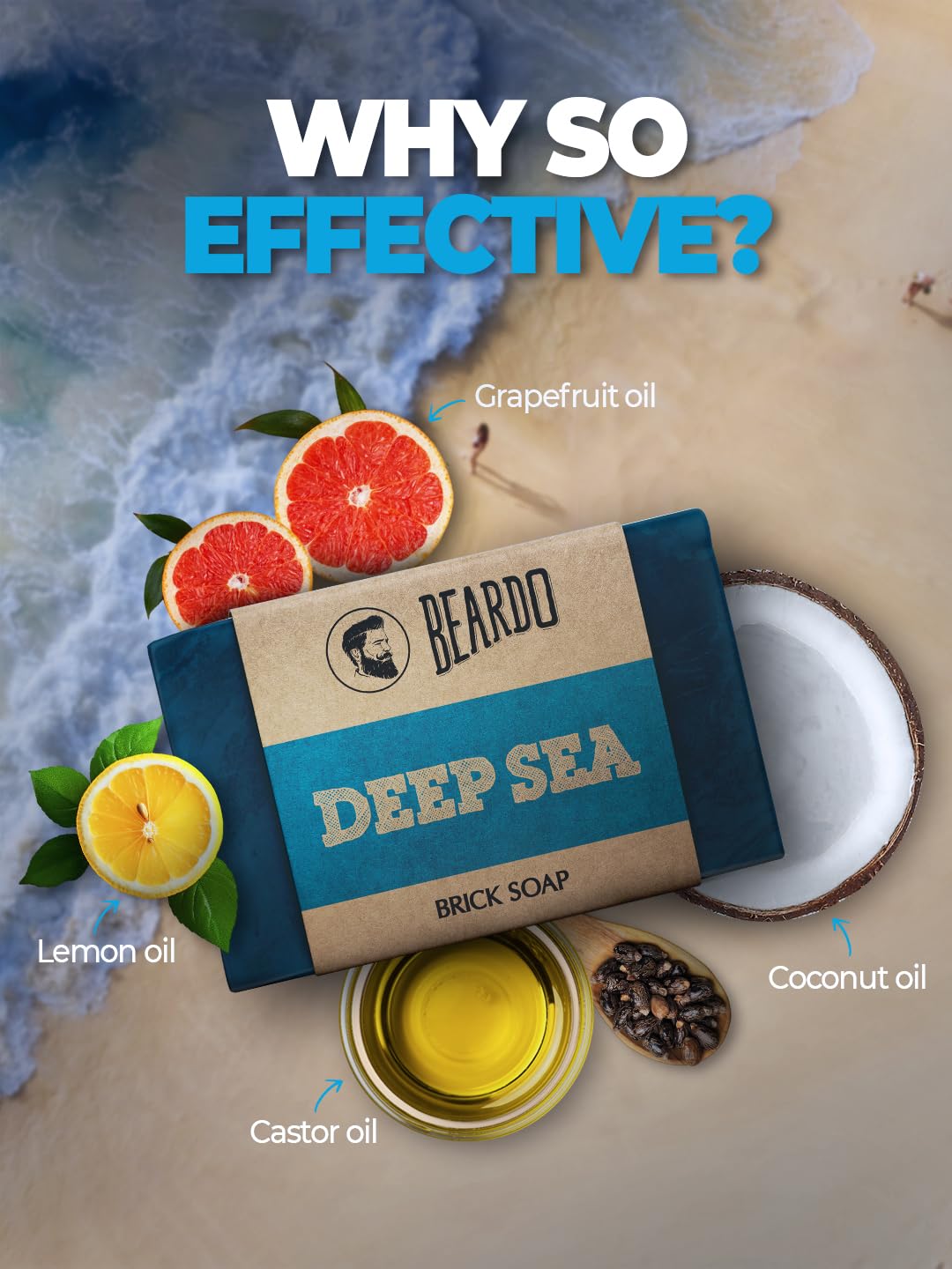 Beardo Deep Sea Brick Soap for Men - 125G Natural Handmade Soap with Aloe Vera & Oceanic Fragrance | Deep Cleansing & Energizing | Perfect for Shower, Gym Bag & Travel