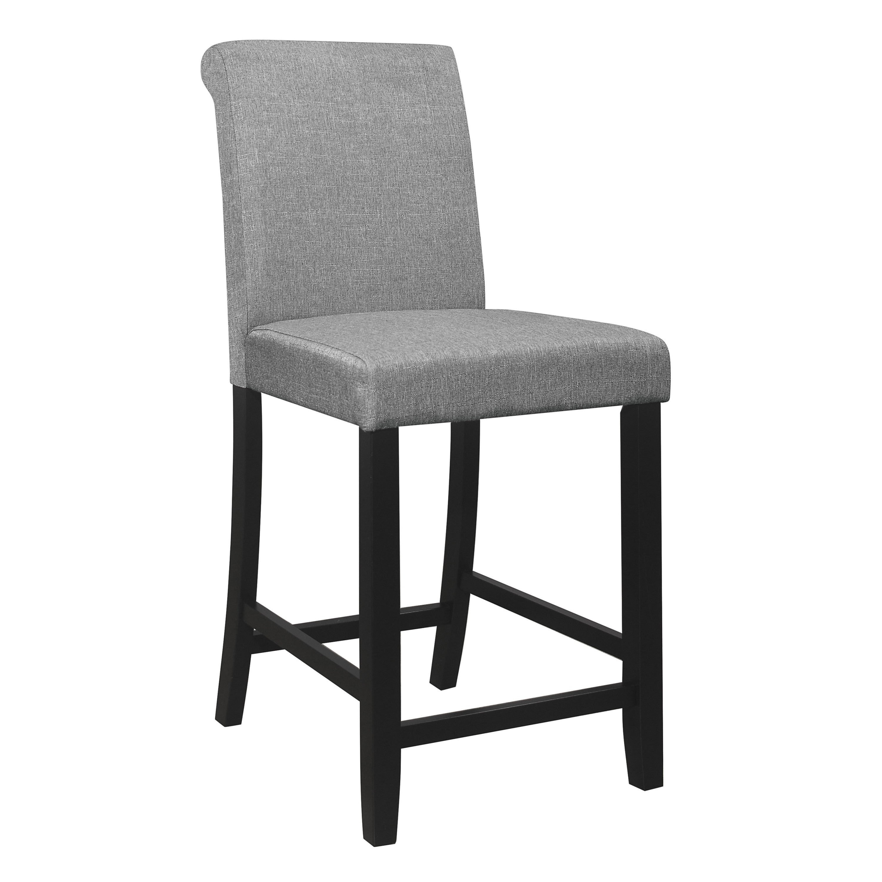 2-Pack Black Counter Height Chairs with Gray Upholstered Seat & Back - Transitional Wooden Bar Stools for Kitchen, Dining Room, and Breakfast Nook