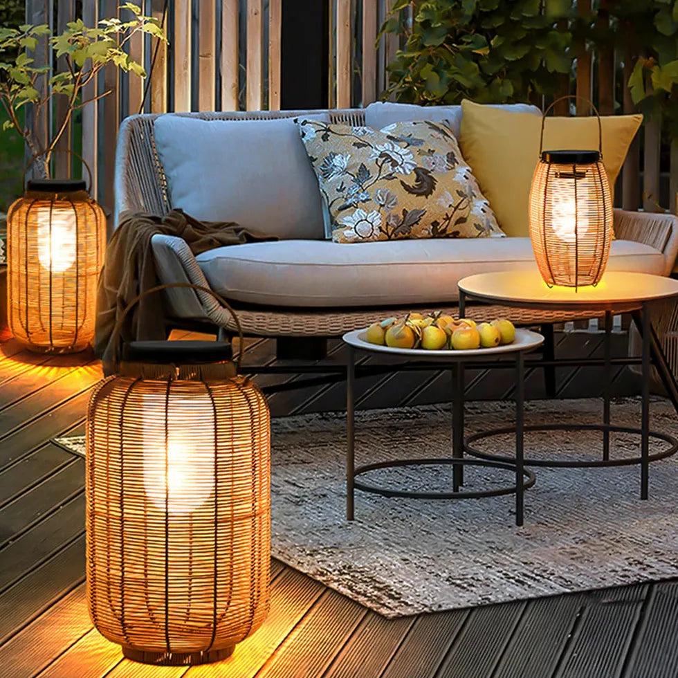 Solar-Powered Rattan Floor Lanterns for Outdoor Patio, Garden, Backyard - Waterproof LED Lighting for Decoration, Camping & Parties