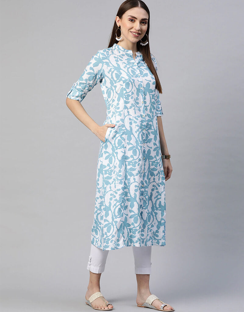 Stylish Blue Cotton Straight Kurti for Women - Comfortable & Trendy Ethnic Wear for Casual Outings & Festive Occasions