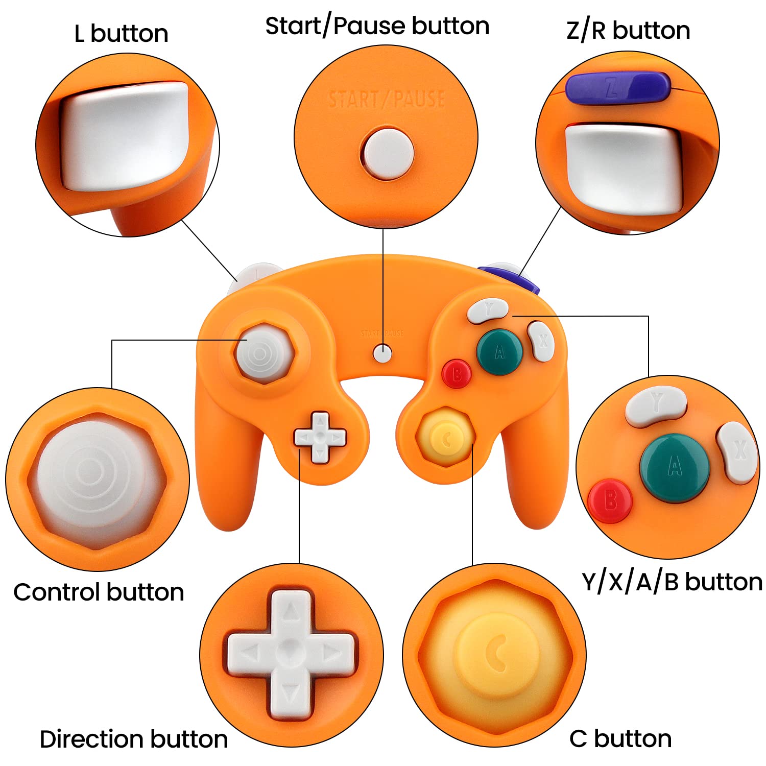 OSTENT Wired Shock Game Controller for Nintendo GameCube NGC - Orange | Compatible with Super Smash Bros, Mario Kart & More | Ergonomic Design for Long Gaming Sessions