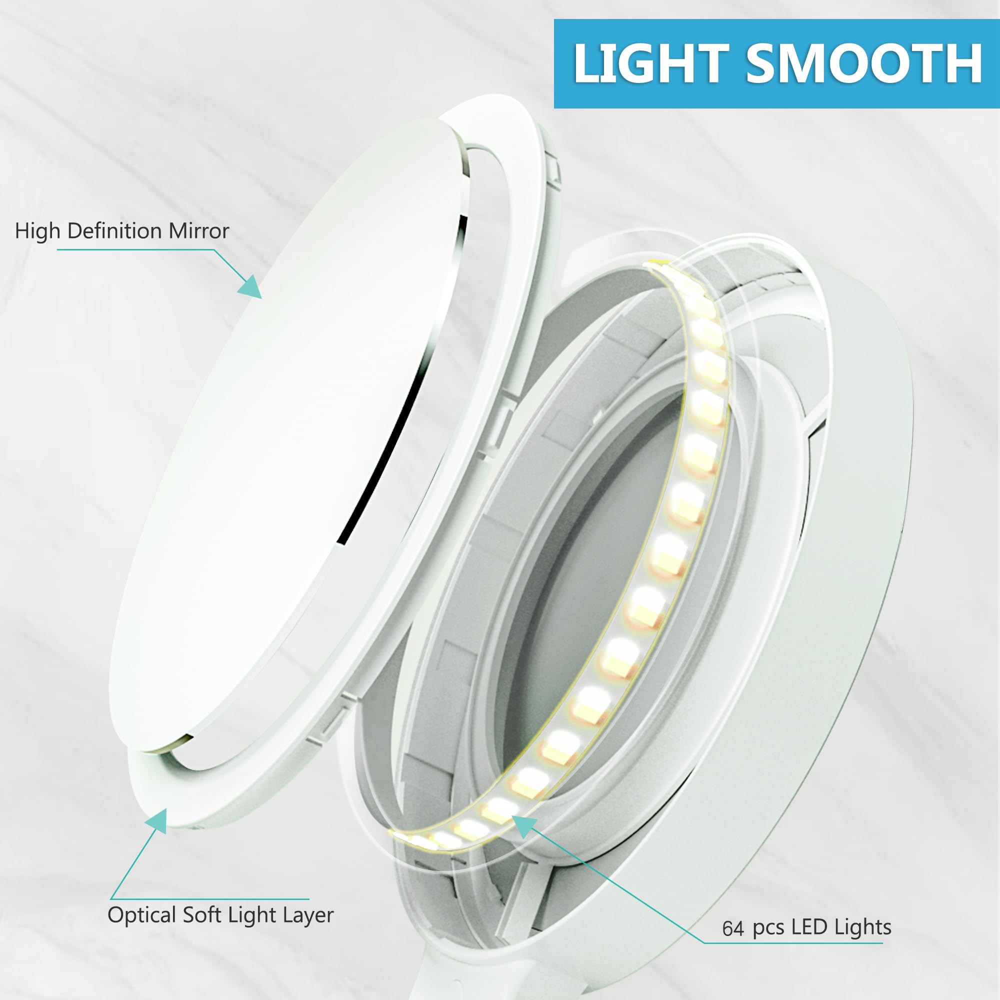 MIYADIVA 20X Magnifying Mirror with LED Light - Dual-Sided 1X/20X Vanity Mirror with Adjustable Handle & Touch Switch - Perfect for Travel Makeup, Eyebrow Plucking, Skincare & Shaving