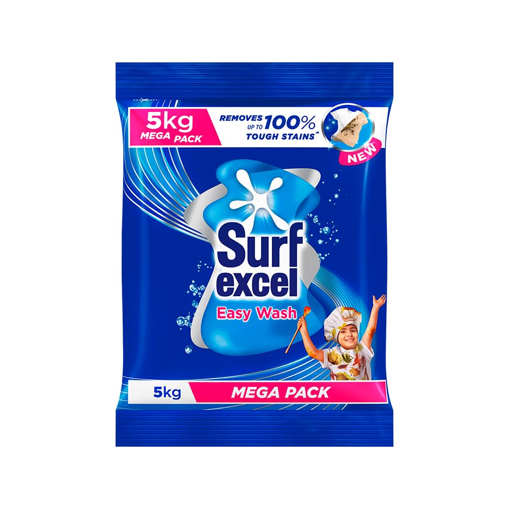Surf Excel Easy Wash Detergent Powder - 5kg | Powerful Stain Removal for Clothes | Ideal for Laundry, Washing Machines & Hand Wash