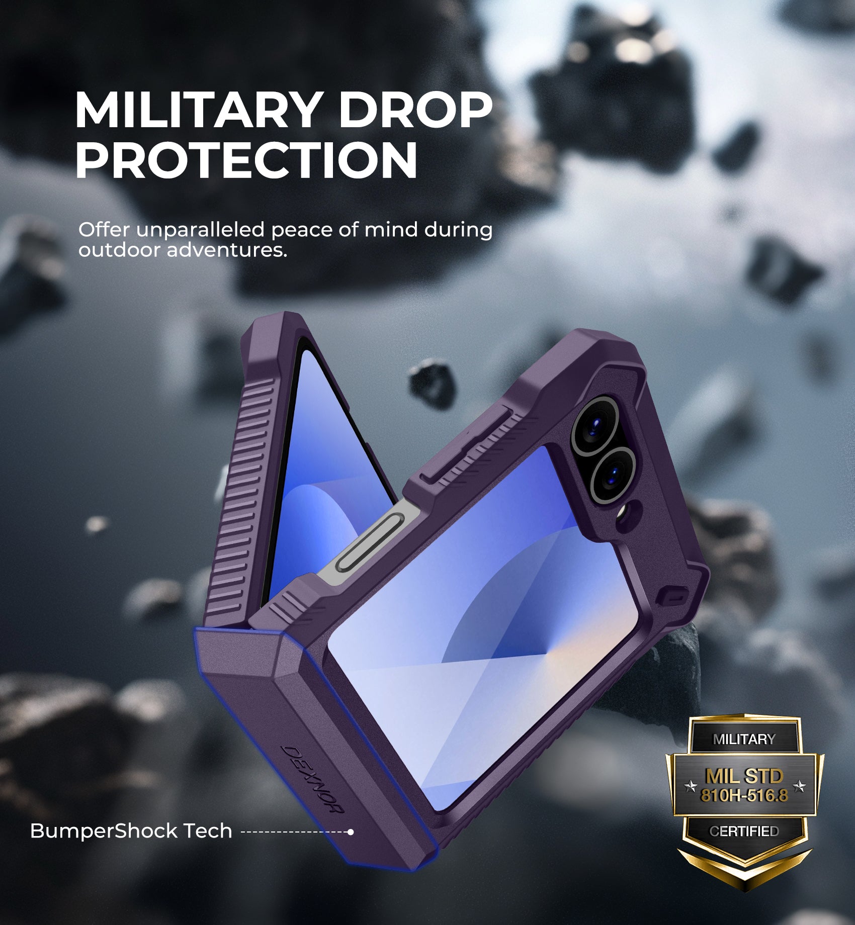 Dexnor Shockproof Rugged Case for Samsung Galaxy Z Flip 6 with Hinge Protection, Screen Protector, Full Body Bumper & Kickstand - Perfect for Outdoor Activities, Travel and Daily Protection