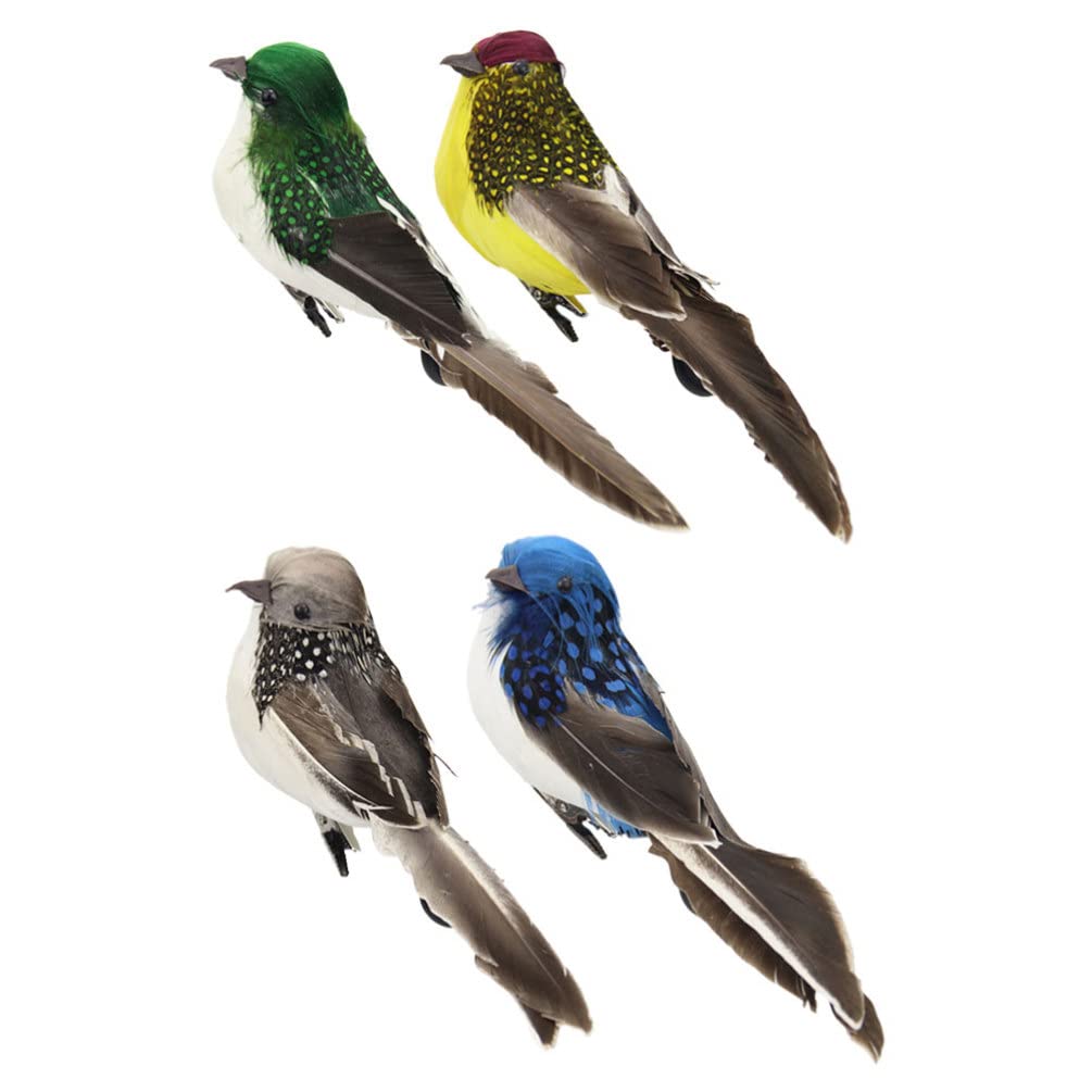 GANAZONO 4pcs Realistic Artificial Bird Decor - Colorful Lifelike Sparrow Models with Clips for Garden, Home & Wedding Decoration | DIY Crafts, Outdoor Ornaments & Party Props