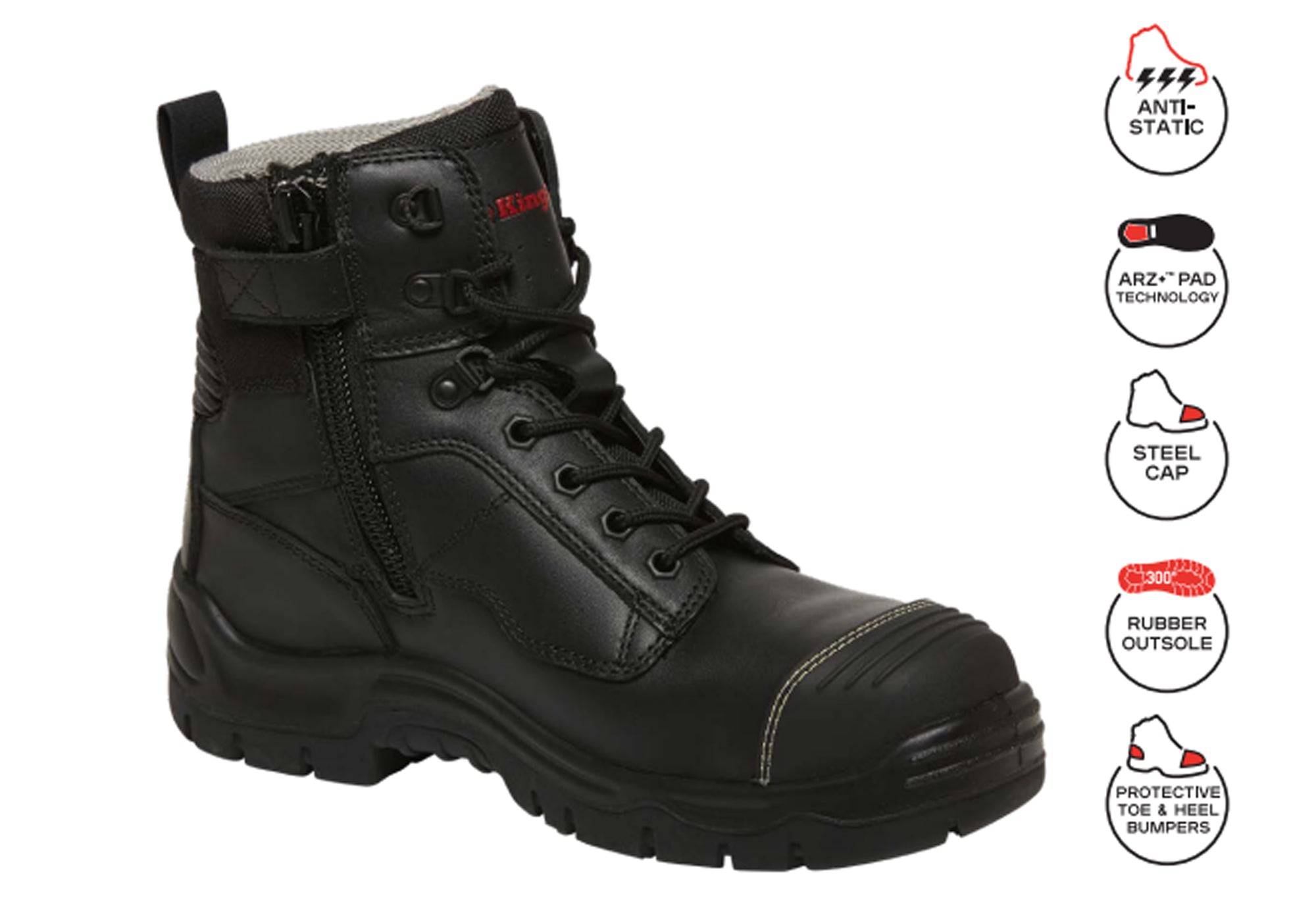 KingGee Men's Phoenix 6Z Side Zip Safety Work Boots with Scuff Cap - Steel Toe Protective Footwear for Construction & Industrial Work