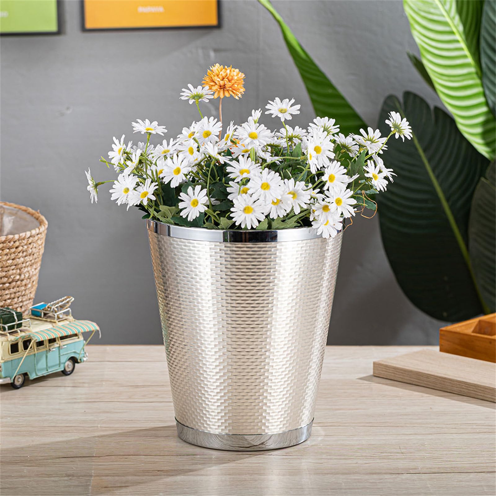 Multipurpose Metal Garbage Can & Plant Holder - Durable Waste Bin & Decorative Flower Pot for Home, Office, Garden | Perfect for Trash Disposal & Indoor/Outdoor Gardening