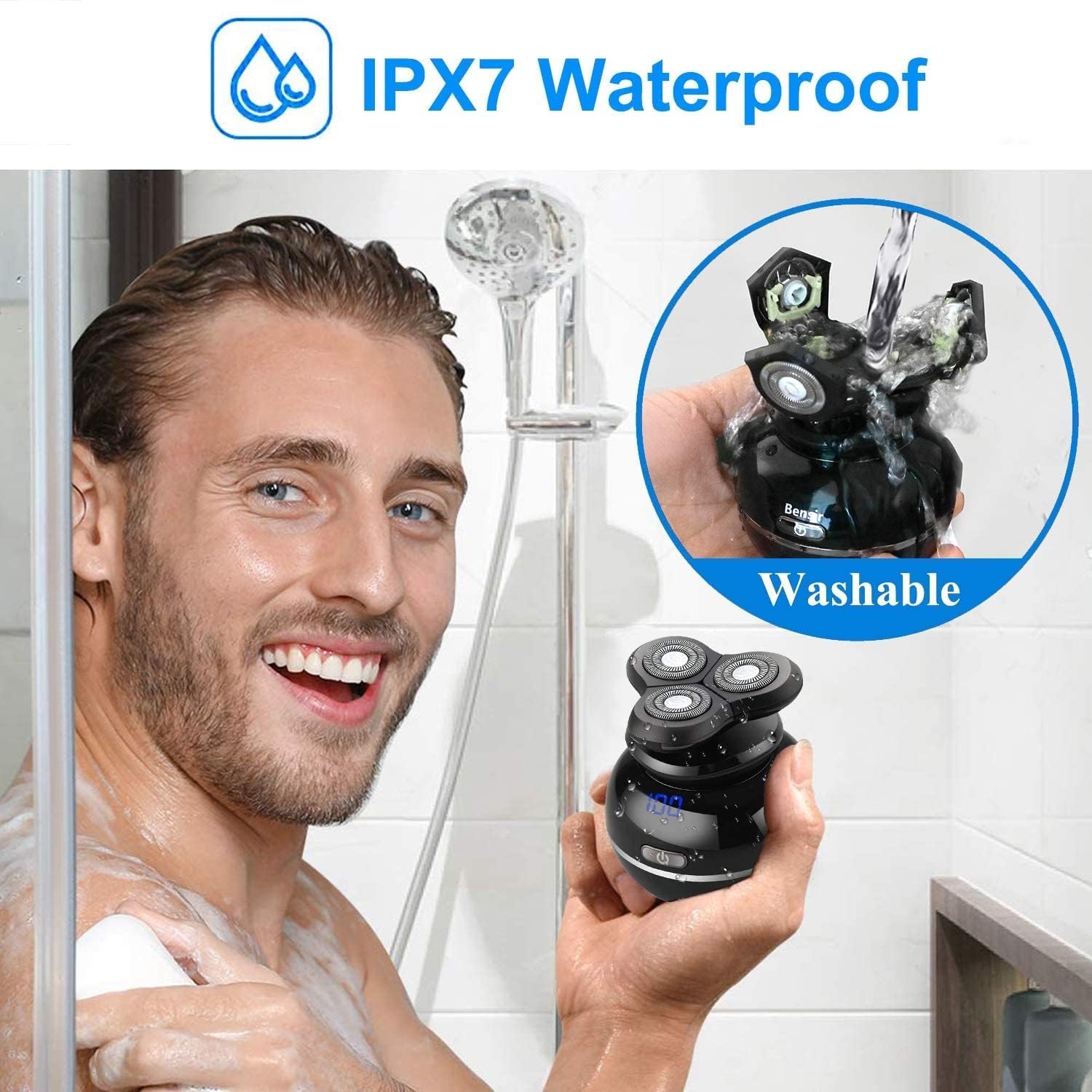 5-in-1 Electric Shaver for Bald Men - Waterproof Beard Trimmer, Nose Hair Clipper & Facial Cleansing Brush Kit | Perfect for Head Shaving, Beard Grooming & Travel Grooming Essentials