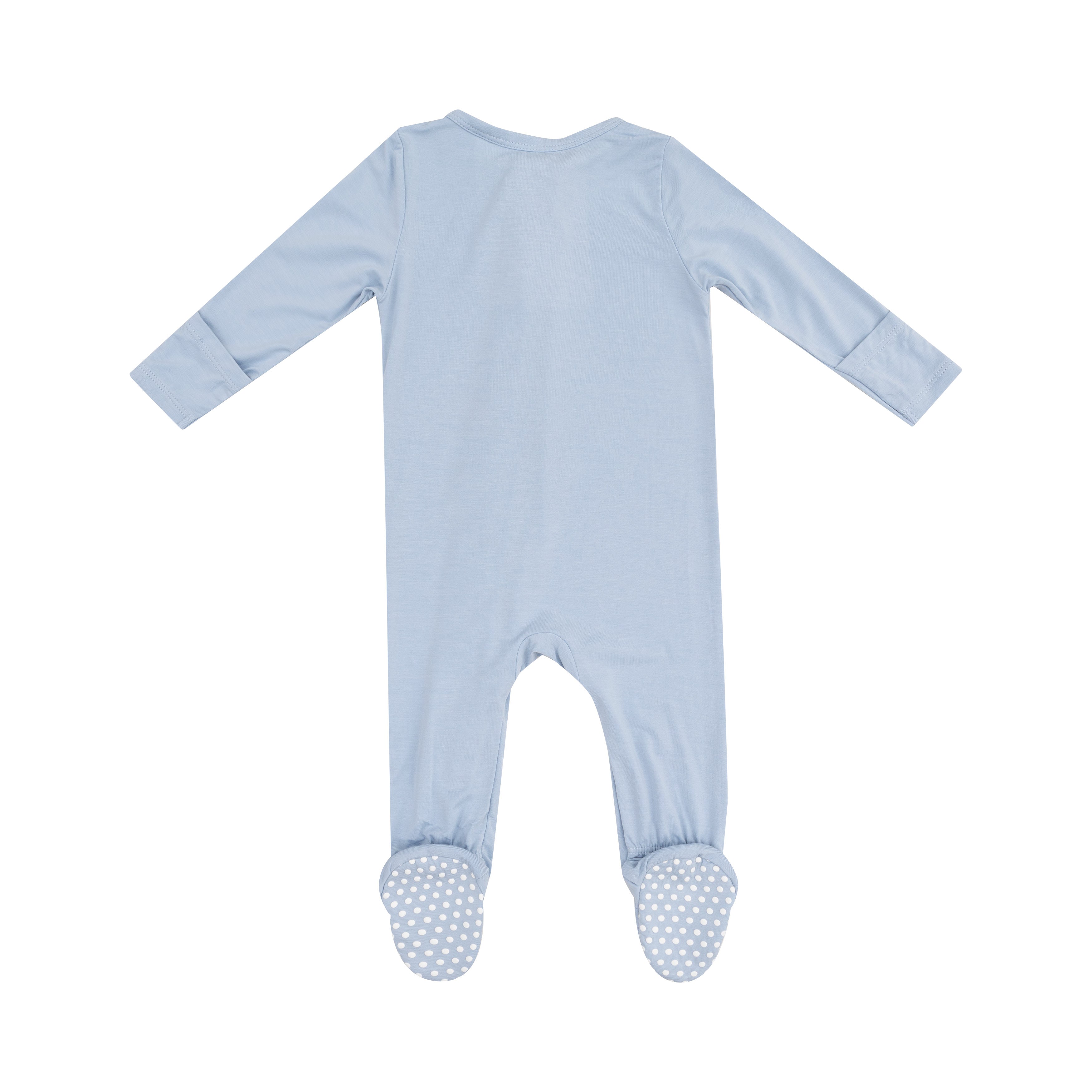 Solid Blue Fog Bamboo 2-Way Zipper Footie Pajamas - Soft & Breathable Baby Sleepwear for Cozy Nights & Playtime