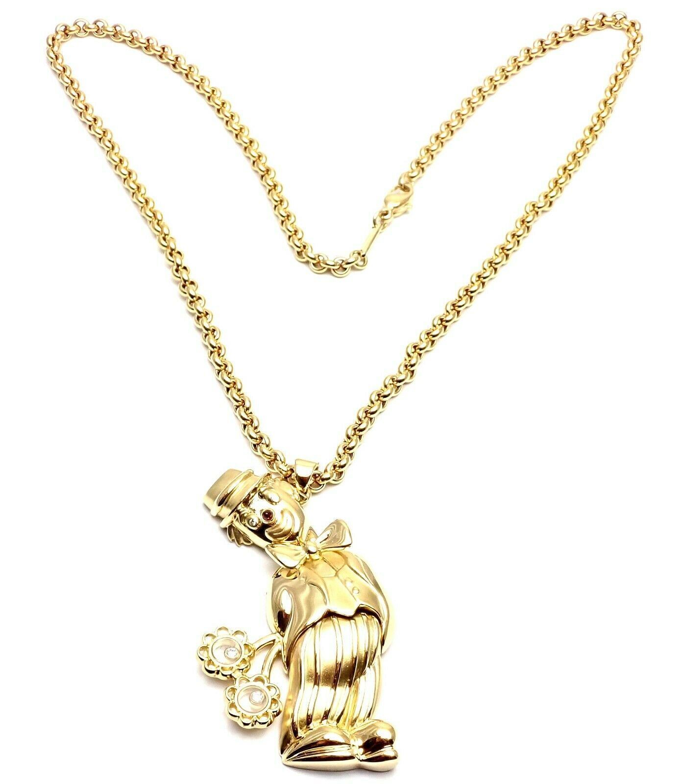 Authentic Chopard 18k Yellow Gold Large Happy Clown Flower Pendant Necklace - Luxury Jewelry Gift for Women, Perfect for Anniversaries & Special Occasions