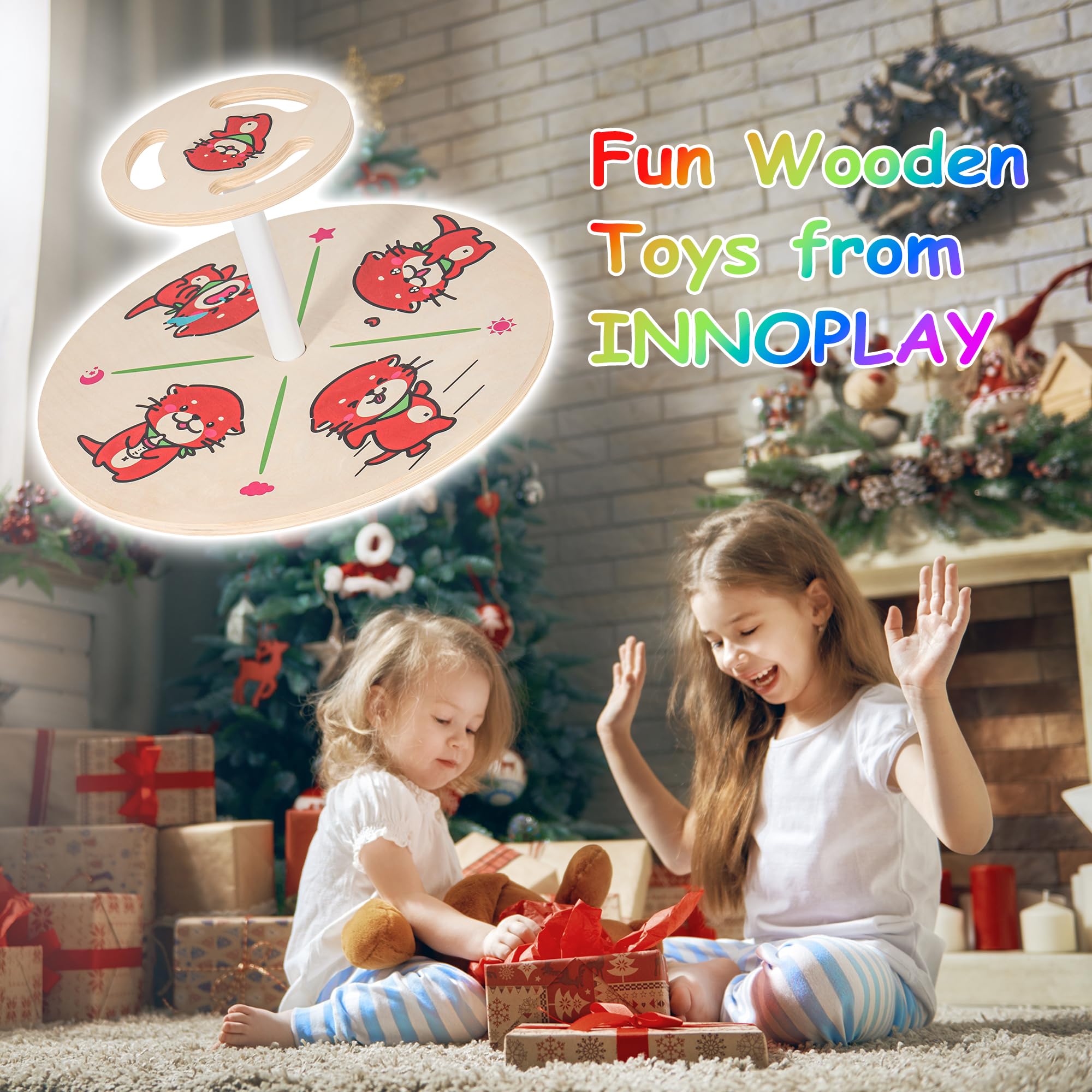 Wooden Spinner Seat - Classic Sit and Spin Toy with Metal Center Column for Toddlers & Kids - Indoor Play, Sensory Development, Classroom Activity, Birthday Gift