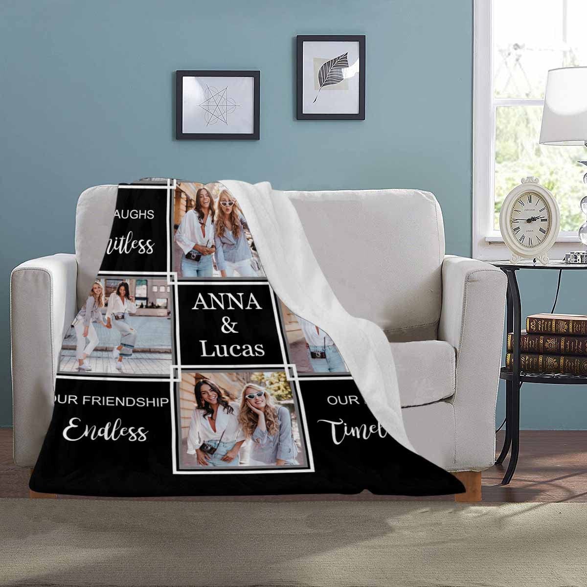 Custom Best Friend Picture Blanket - Personalized Friendship Throw for Women, Sister & BFF - 50x60 Memories Gift for Birthday, Anniversary & Cozy Nights