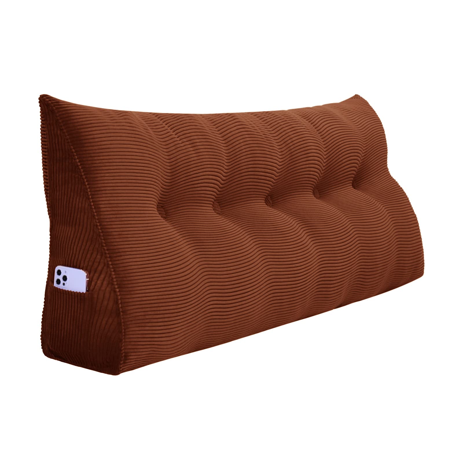 VERCART Large Reading Pillow for Bed - Ergonomic Triangular Wedge Pillow with Removable Cover, Back Support for Sitting in Bed, Reading, Watching TV & Relaxing - Coffee Queen Size