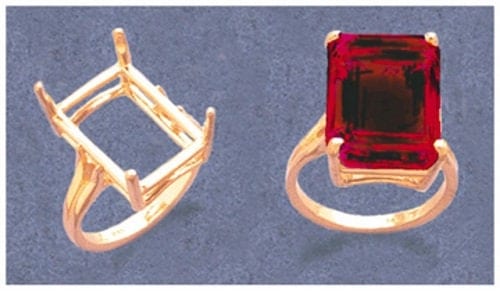 18x13mm Emerald Cut Pre-Notched Cathedral Ring Setting - Solid Sterling Silver or 14K Gold - Size 7 or 8 (163838/143838) - Perfect for Engagement Rings, Wedding Bands & Jewelry Making
