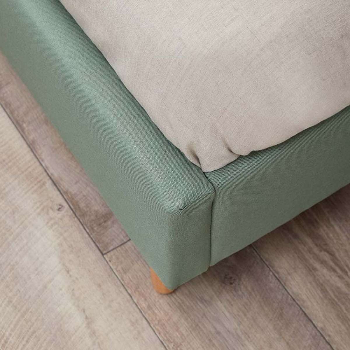 Imogen King Single Bed Frame - Sage Green Upholstered Platform Bed with Wooden Slats for Bedroom, Guest Room, or Dorm
