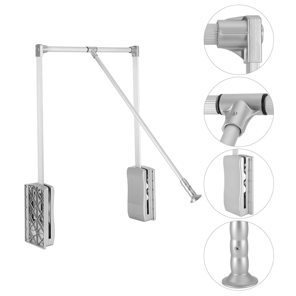 Adjustable Aluminum Pull Down Closet Rod - Space Saving Wardrobe Hanger Rail for Hanging Clothes (600-830mm) - Perfect for Small Closets, Apartments & Dorm Rooms