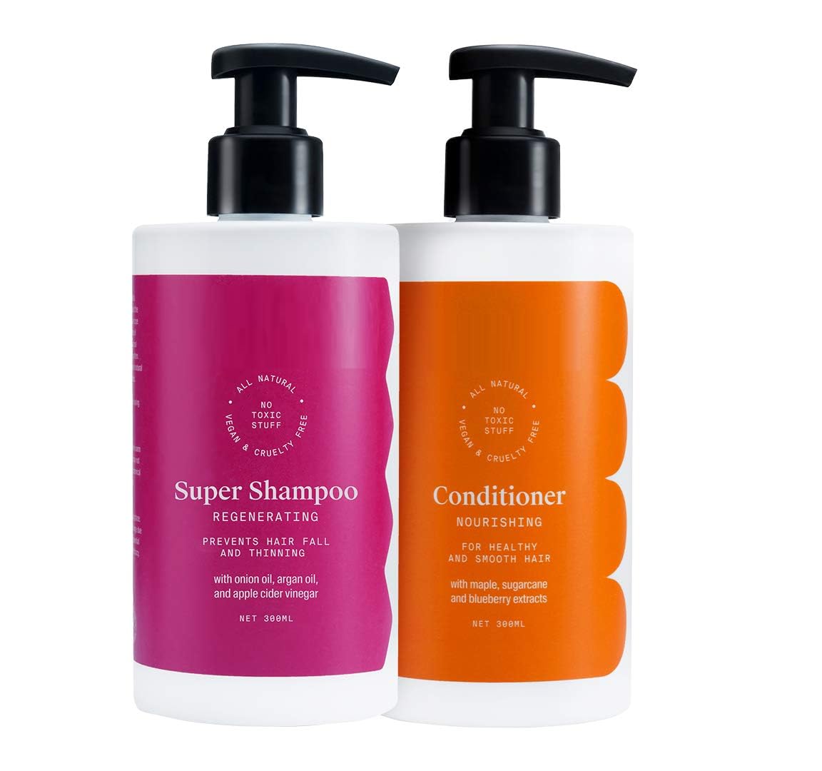 5-in-1 Hair Fall Control Kit with Super Shampoo & Conditioner Combo | Award-Winning Vegan & Cruelty-Free Hair Care (300ml x 2) | Best for Daily Use, Thinning Hair & Scalp Health | Perfect for Home & Travel