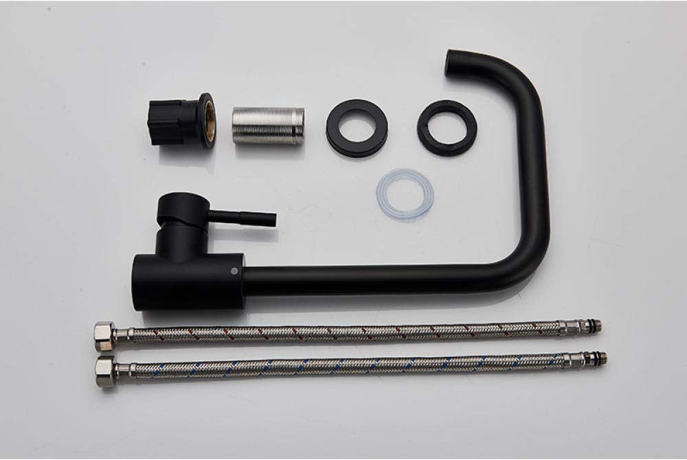 Matte Black Single Handle Kitchen Faucet with 360° Swivel Spout - Deck Mounted Brass Water Tap for Hot & Cold Water - Perfect for Modern Kitchens, Restaurants, and RV Use