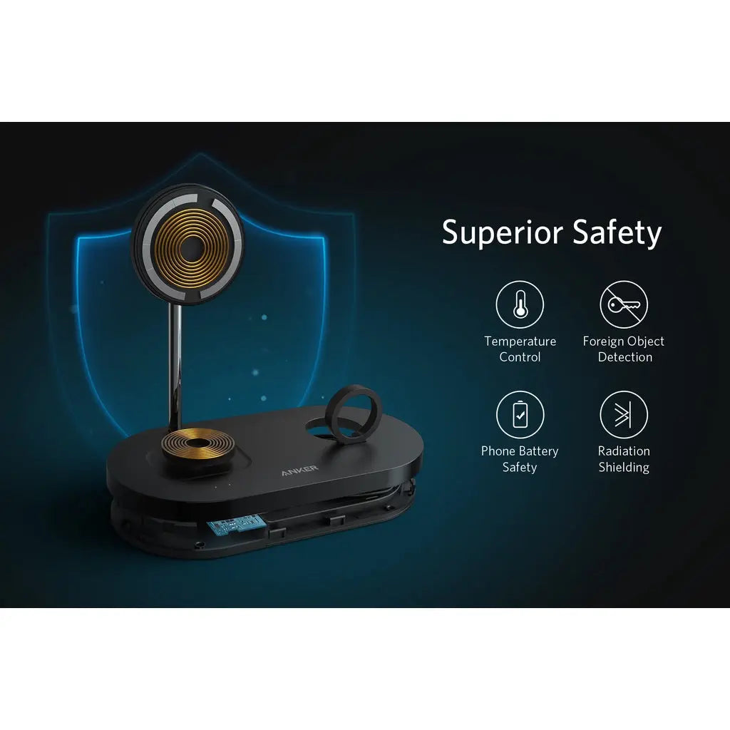 Powerwave 533 Magnetic Wireless Charger Station with 20W Fast Charging - Compatible with iPhone 12/13/14/15, AirPods, Samsung Galaxy - Perfect for Home, Office, and Car Use