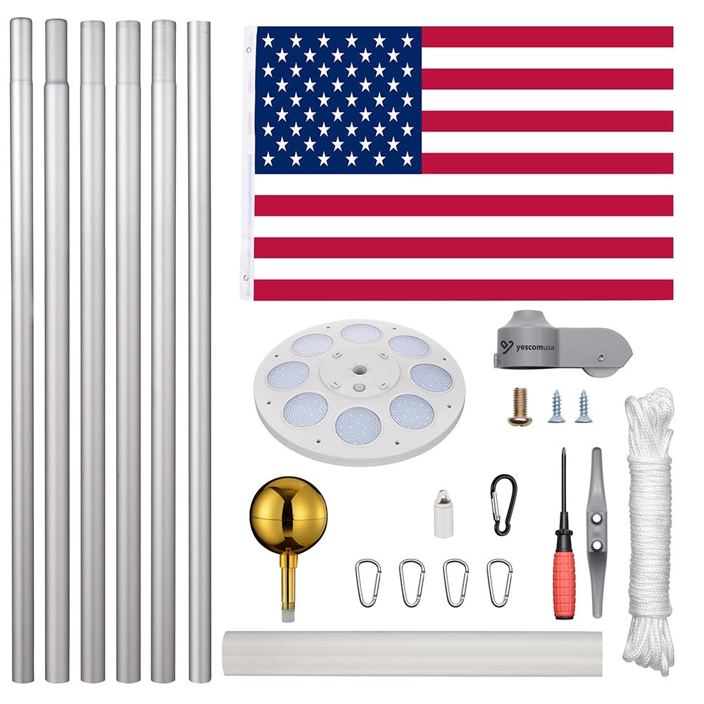 Solar Powered Sectional Flagpole with Light - 20ft, 25ft, 30ft Height Options | Outdoor American Flag Display for Yard, Garden & Patriotic Events