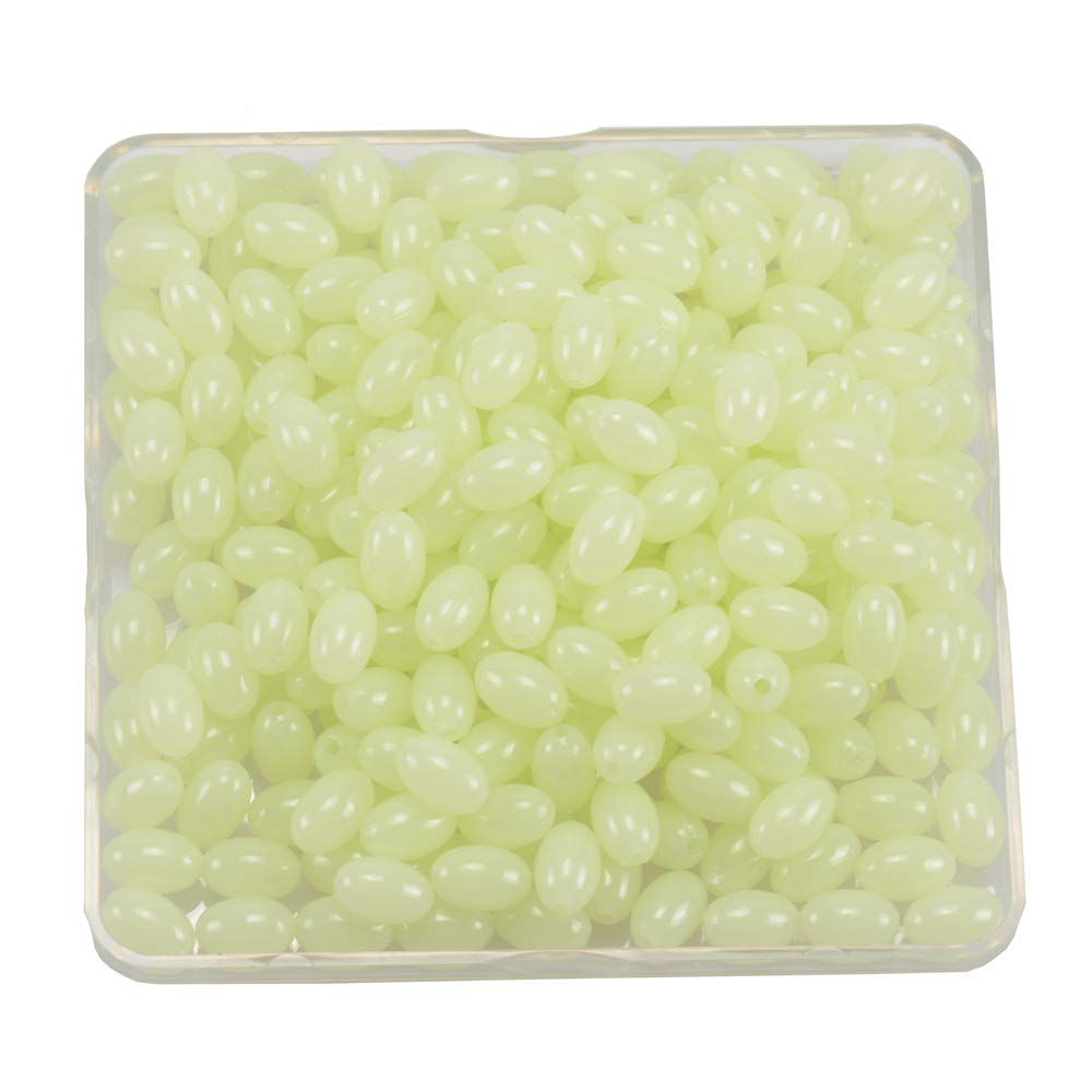200pcs Glow in the Dark Oval Fishing Lure Beads - Premium Hard Luminous Pearls for Saltwater & Freshwater Fishing Bait Accessories - Perfect for Night Fishing, Deep Sea Angling, and DIY Tackle Making