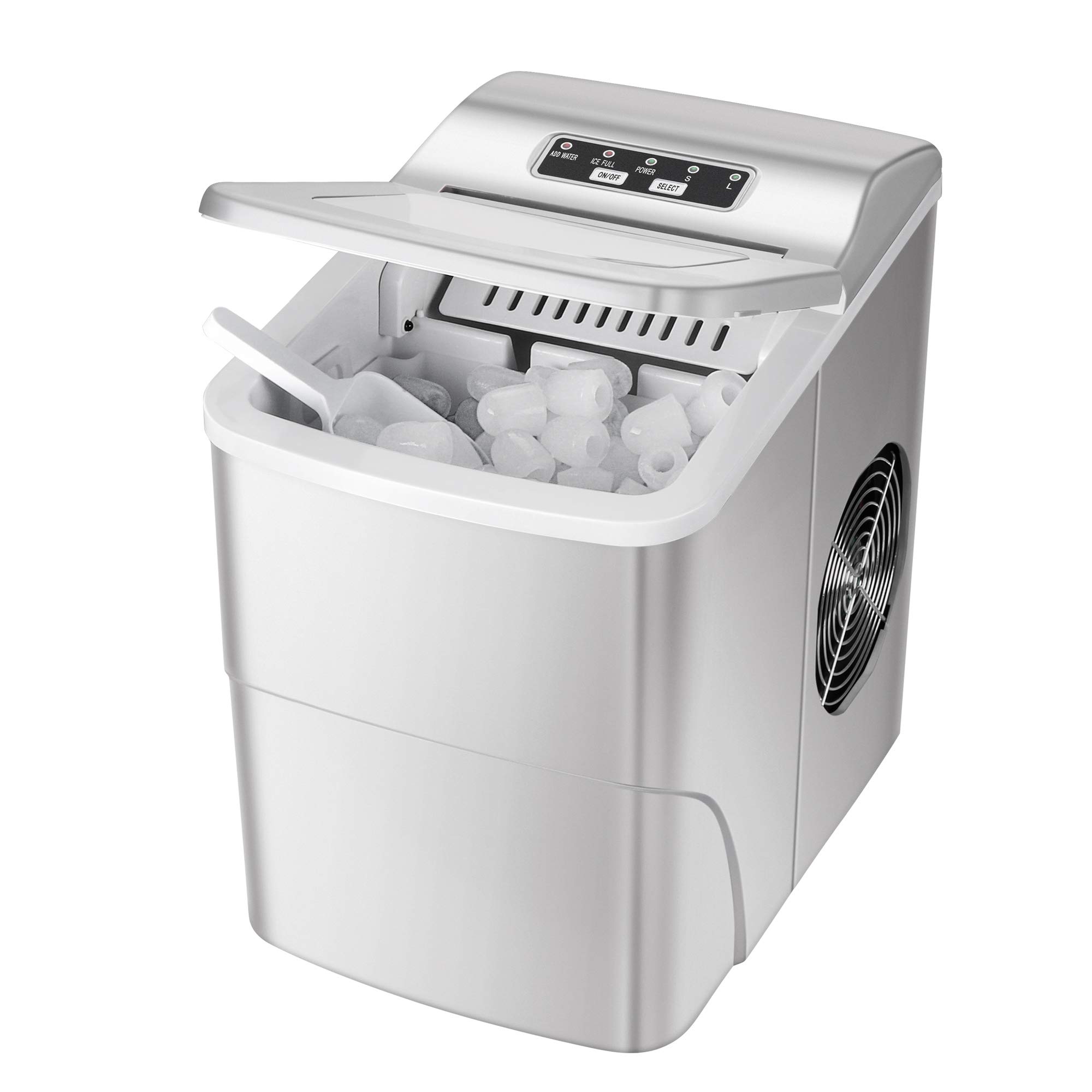 OKADA Portable Countertop Ice Maker Machine - 9 Ice Cubes in 6 Minutes, 26 lbs Daily - Compact Electric Ice Maker with Removable Basket & Scoop (Silver) - Perfect for Home, Office, Parties & Outdoor Use