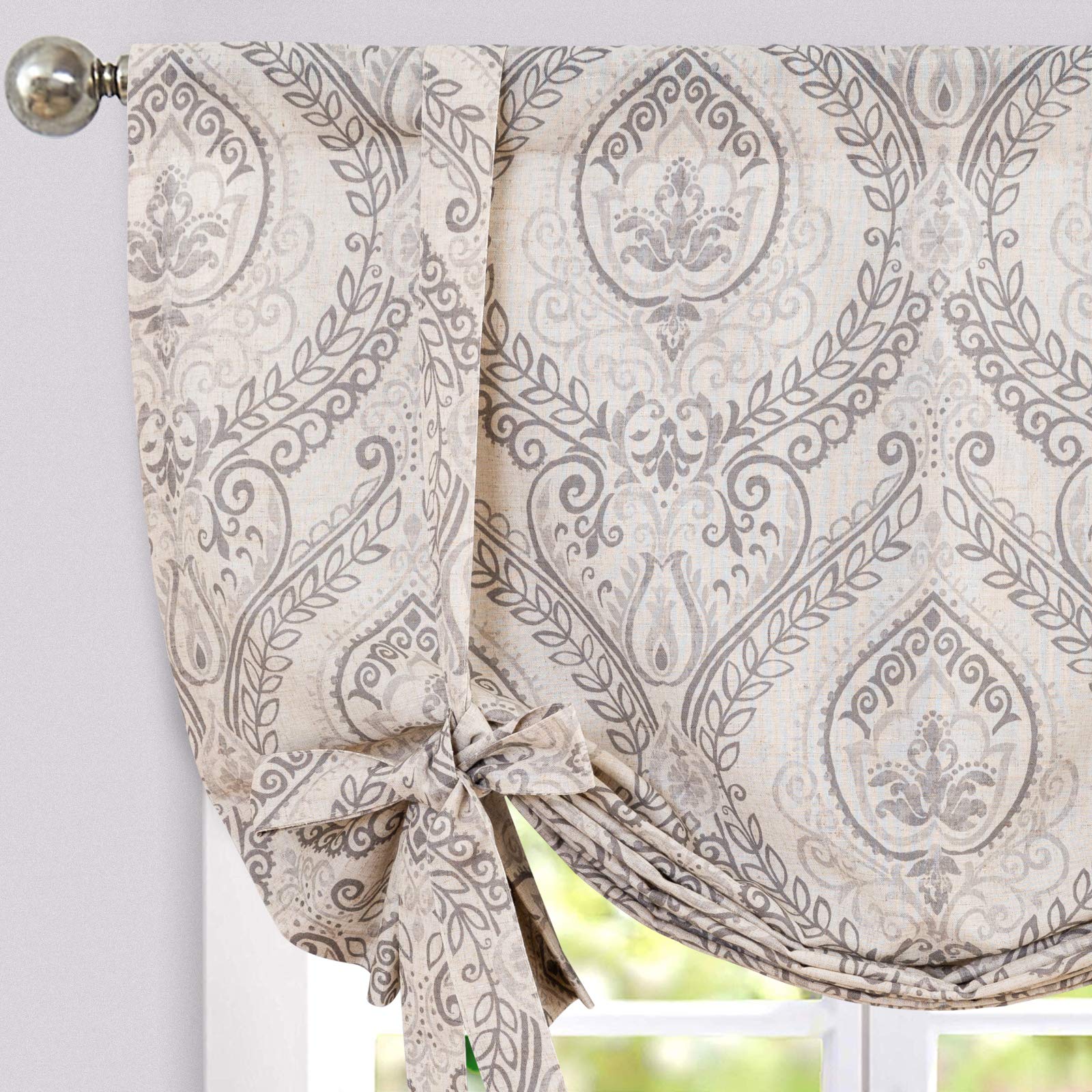 Jinchan 45 Inch Faux Linen Window Valance - Farmhouse Style Tie-Up Curtain Panel with Rod Pocket, Light Blocking for Living Room & Bathroom - Ivory Rustic Country Decor for Small Windows | Perfect for Cozy Home, Bedroom, and Kitchen