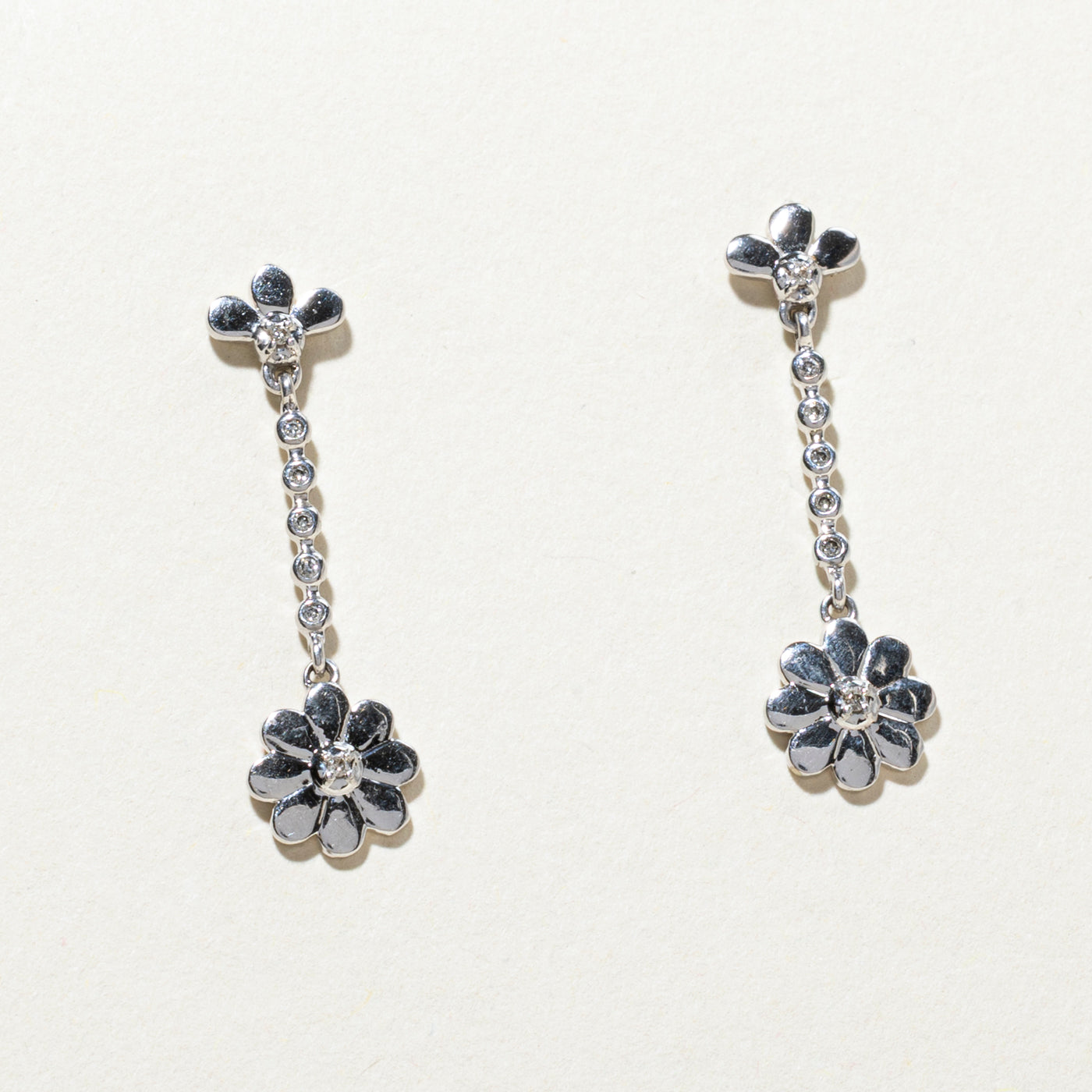 10K White Gold Diamond Floral Drop Earrings for Women - 0.02ctw Natural Diamond Stud Earrings | Elegant Gift for Wedding, Anniversary & Special Occasions