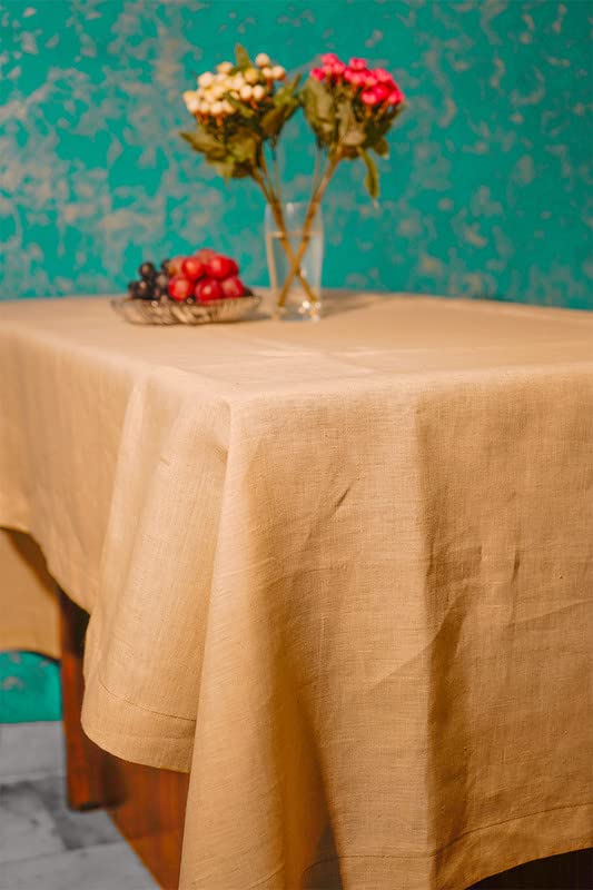 Premium 100% French Flax Linen Tablecloth 60x84 Inches - Stone Washed for Ultra Softness & Durability - Heat Resistant with Zigzag Stitch - Machine Washable Natural Table Cover for Dining Room, Kitchen, Party & Outdoor Events