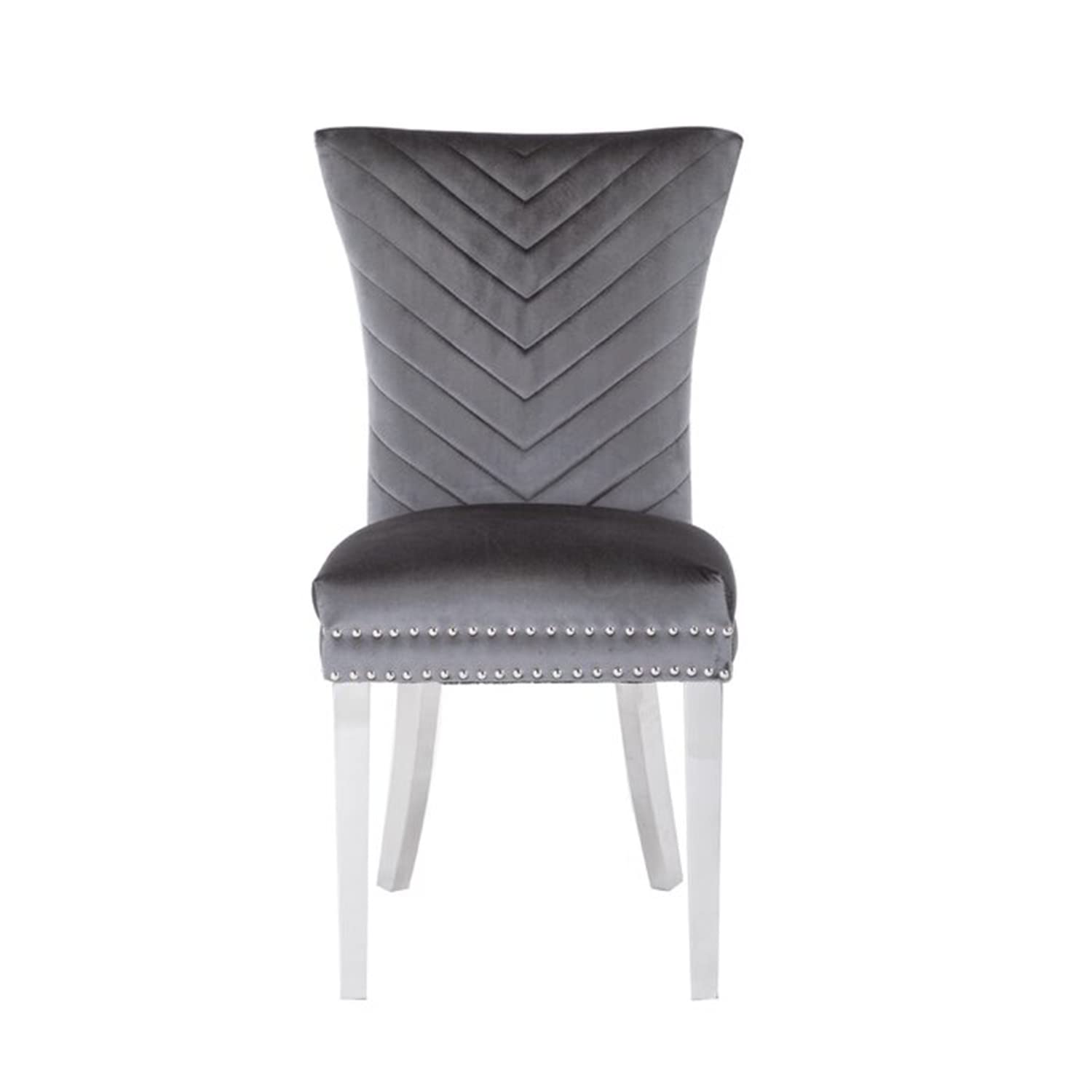 Velvet Upholstered Dining Chairs Set of 2 - Modern Tufted Accent Chairs with Metal Legs, Ring Pull & Nailhead Trim - Parsons Style Dining Chairs for Kitchen, Living Room & Dining Room - Dark Gray Home Decor for Elegant Entertaining