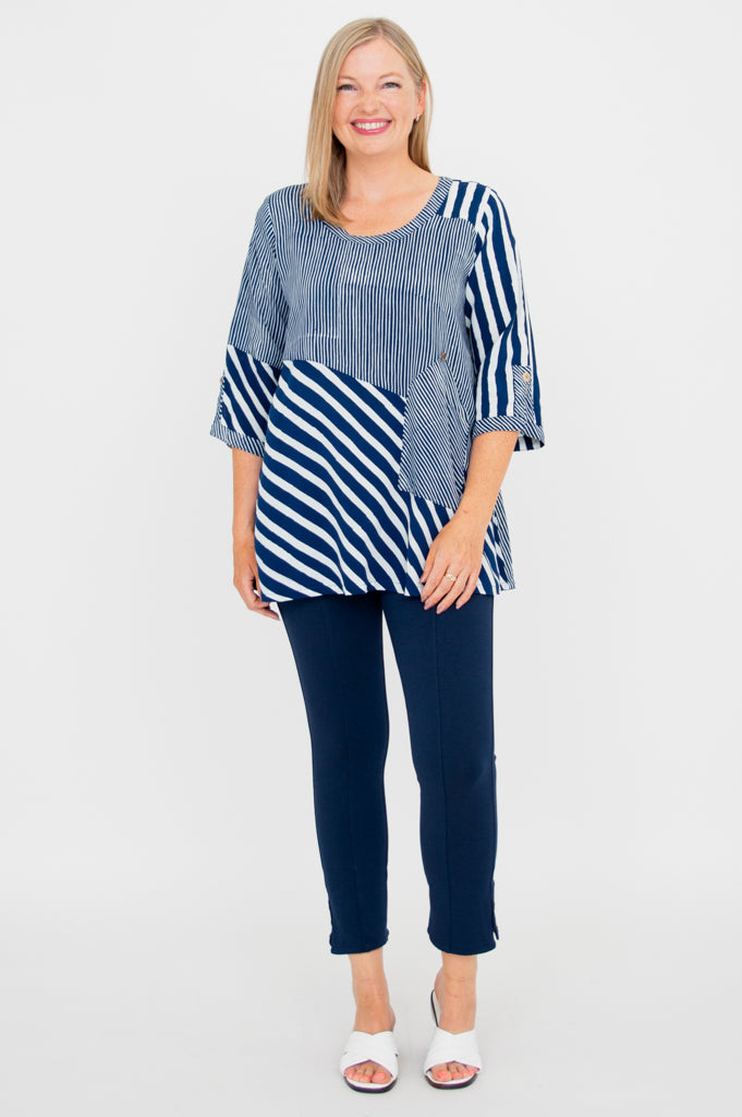 Stylish Indigo Stripe Palace Blouse for Women - Perfect for Office Wear, Casual Outings & Special Occasions