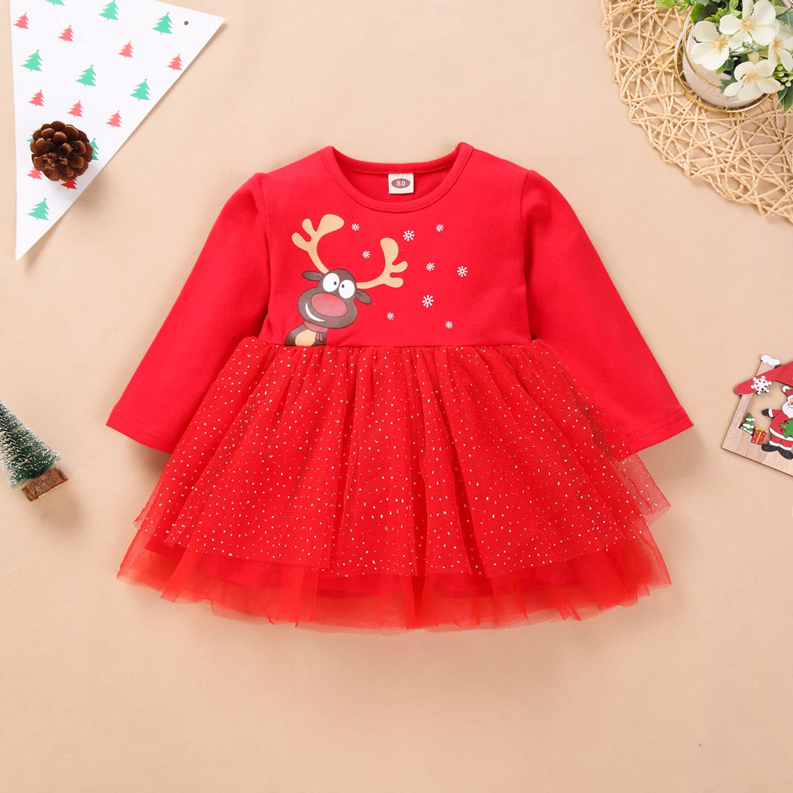 White Christmas Tutu Dress for Baby Girls - Soft Deer Print Princess Skirt for Infants & Toddlers | Holiday Party, Photo Shoot, and Special Occasion Outfit