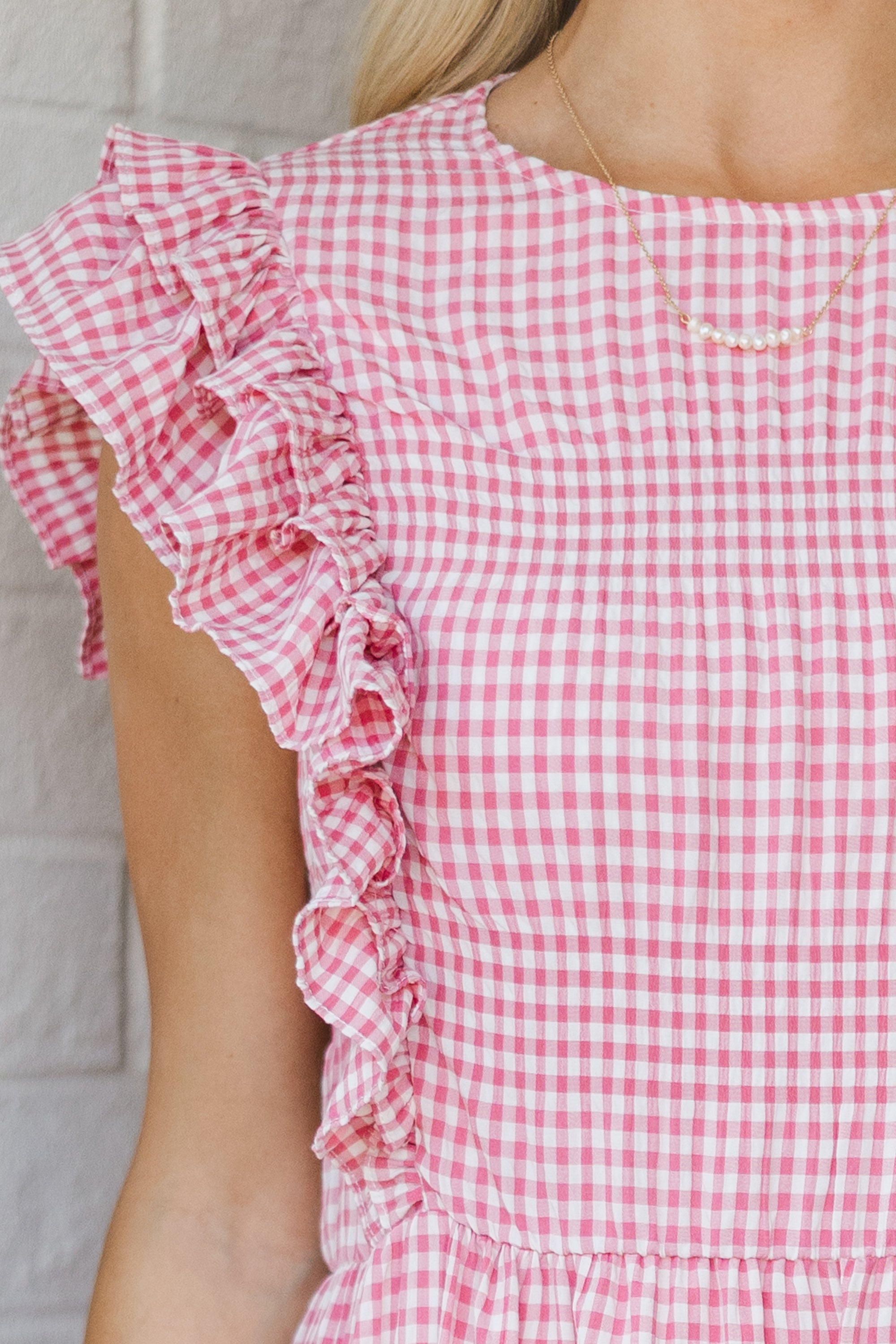 Pink Gingham Midi Dress for Women - Floral Print Summer Dress with Short Sleeves - Perfect for Beach Vacation, Brunch Date & Casual Outings