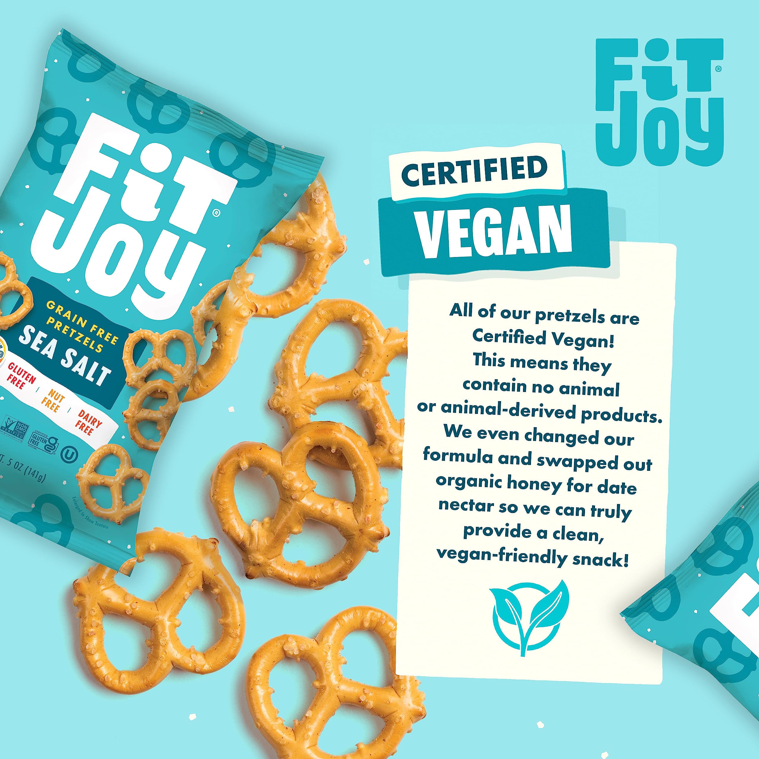 FitJoy Gluten Free Pretzels - Sea Salt Twists, Grain Free, Non-GMO, Vegan Certified Snacks (5 Oz, 6 Pack) | Made in USA, Nut Free, Crispy Crunchy | Perfect for School Lunches, Road Trips & Healthy Snacking