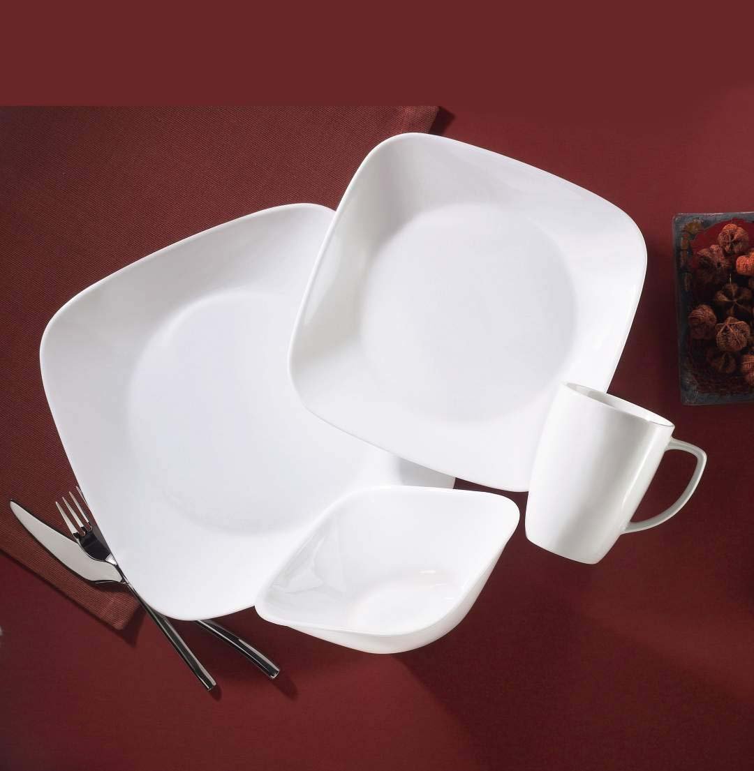 Corelle Square 16-Piece Dinnerware Set, Pure White - 4-Person Dinner Plates, Bowls & Mugs Set - Durable Chip-Resistant Dishware for Everyday Use, Family Dinners & Entertaining Guests