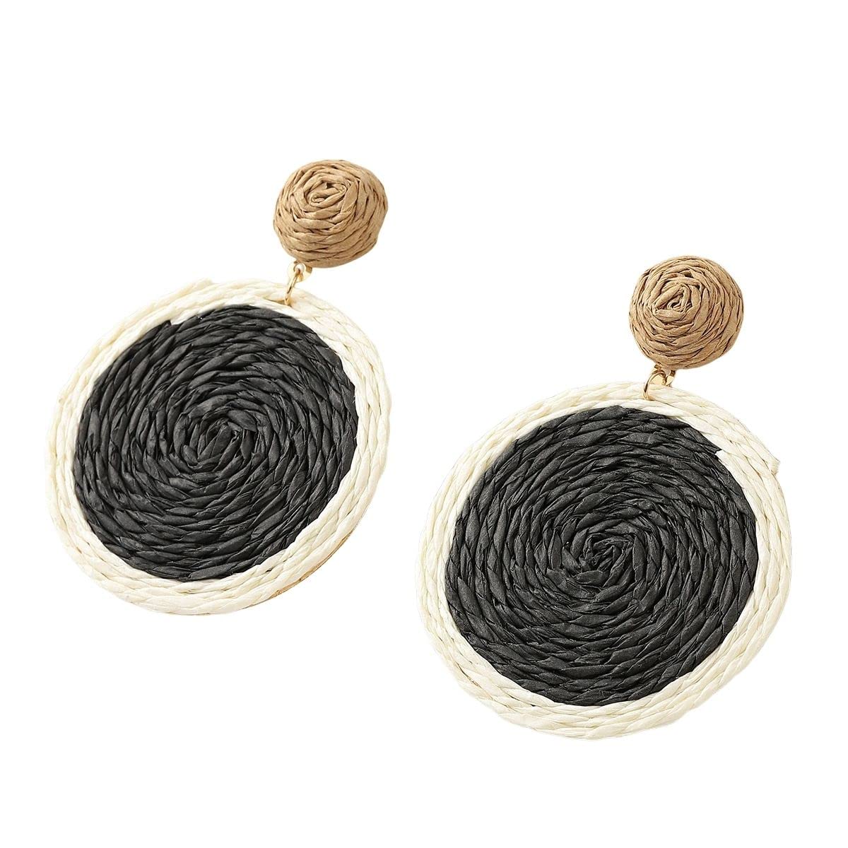 Boho Handmade Lafite Rattan Dangle Drop Earrings for Women - Lightweight Beach Wedding Jewelry, Birthday Gifts for Girls - Perfect for Summer Vacations, Bridal Showers & Boho Fashion Accessories