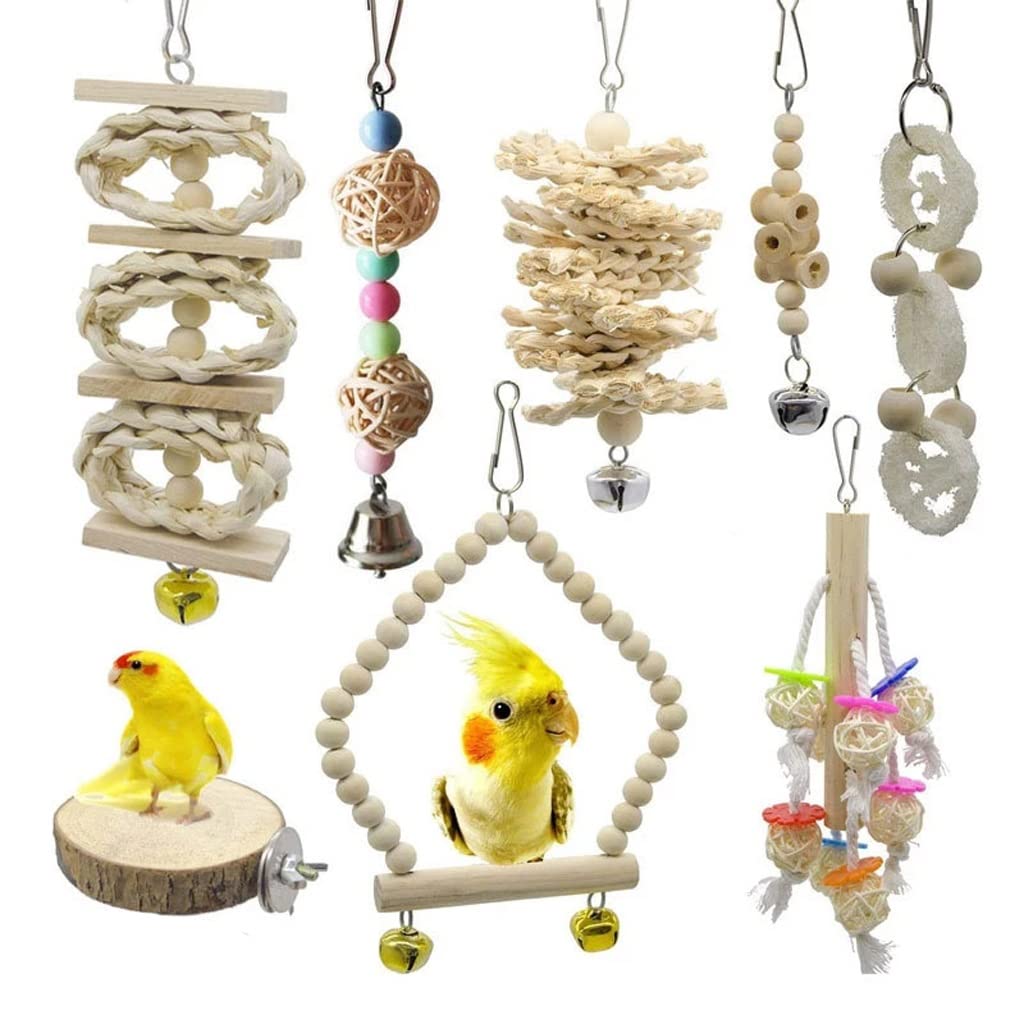 SLATIOM 8-Piece Bird Swing Toy Set - Chewable Perch, Hanging Hammock & Standing Toys for Parrots, Budgies, Conures - Perfect for Cage Enrichment & Playtime