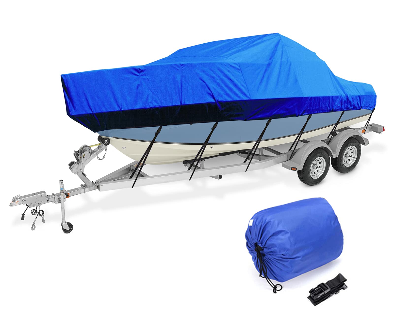 Rbbyty Tri Hull Boat Cover - Waterproof 420D Oxford Fabric with UV Protection - Universal Fit for Bass Boats & Fishing Boats (Blue) - Perfect for Outdoor Storage & Marine Protection