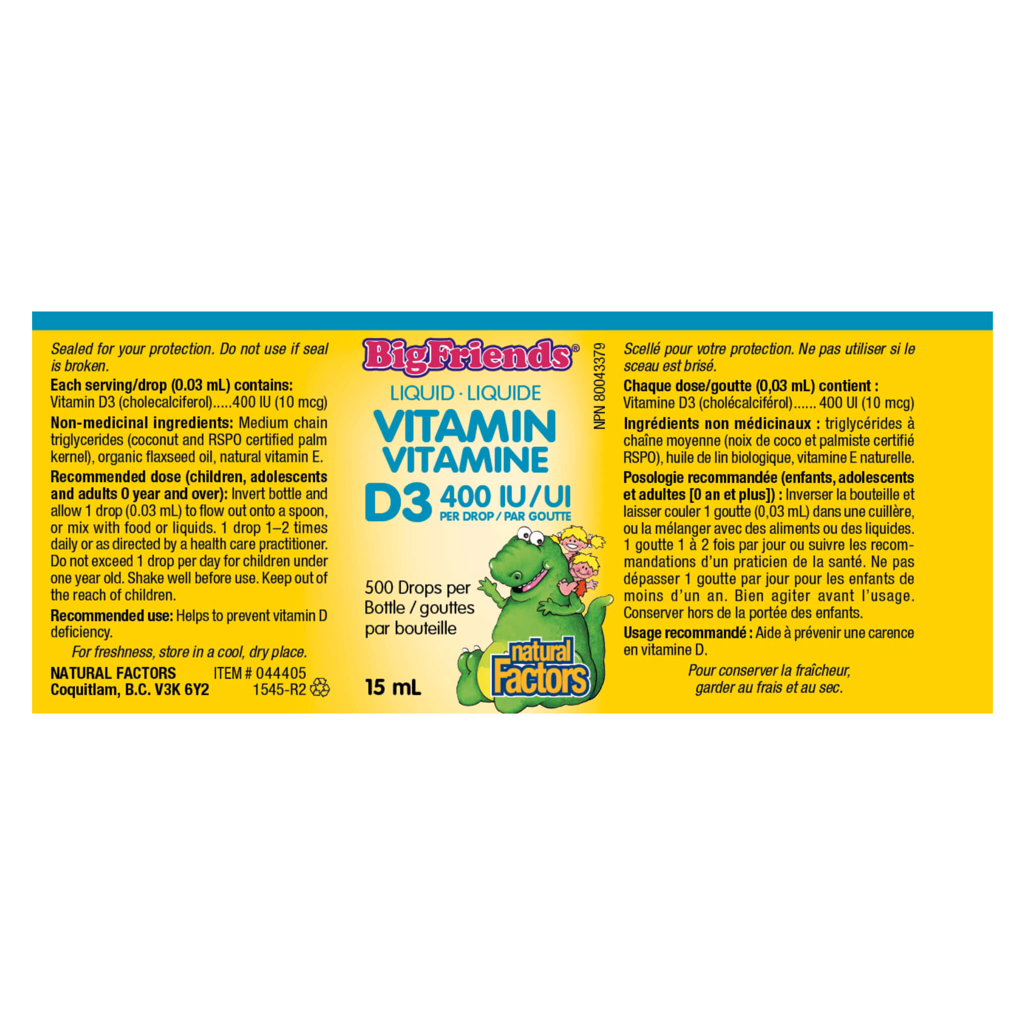 Big Friends Liquid Vitamin D3 400 IU per Drop - High Potency Vitamin D Supplement for Kids & Adults - Supports Immune System & Bone Health - Perfect for Daily Wellness & Family Use