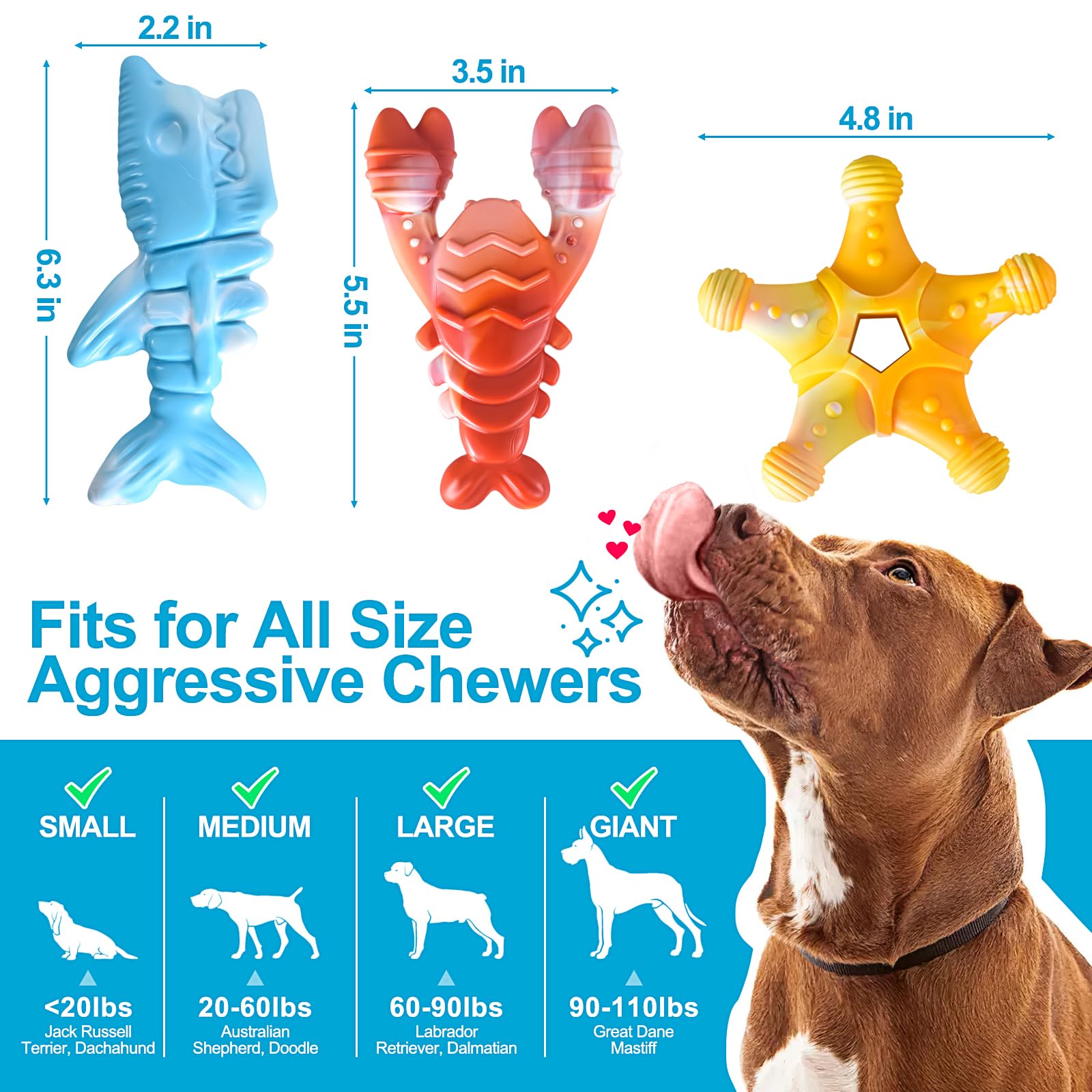 KXK 3-Pack Indestructible Dog Toys for Aggressive Chewers - Durable Chew Toys for Large & Medium Breed Dogs - Super Tough Dog Bone Toys for Powerful Chewers - Perfect for Playtime, Training & Anxiety Relief