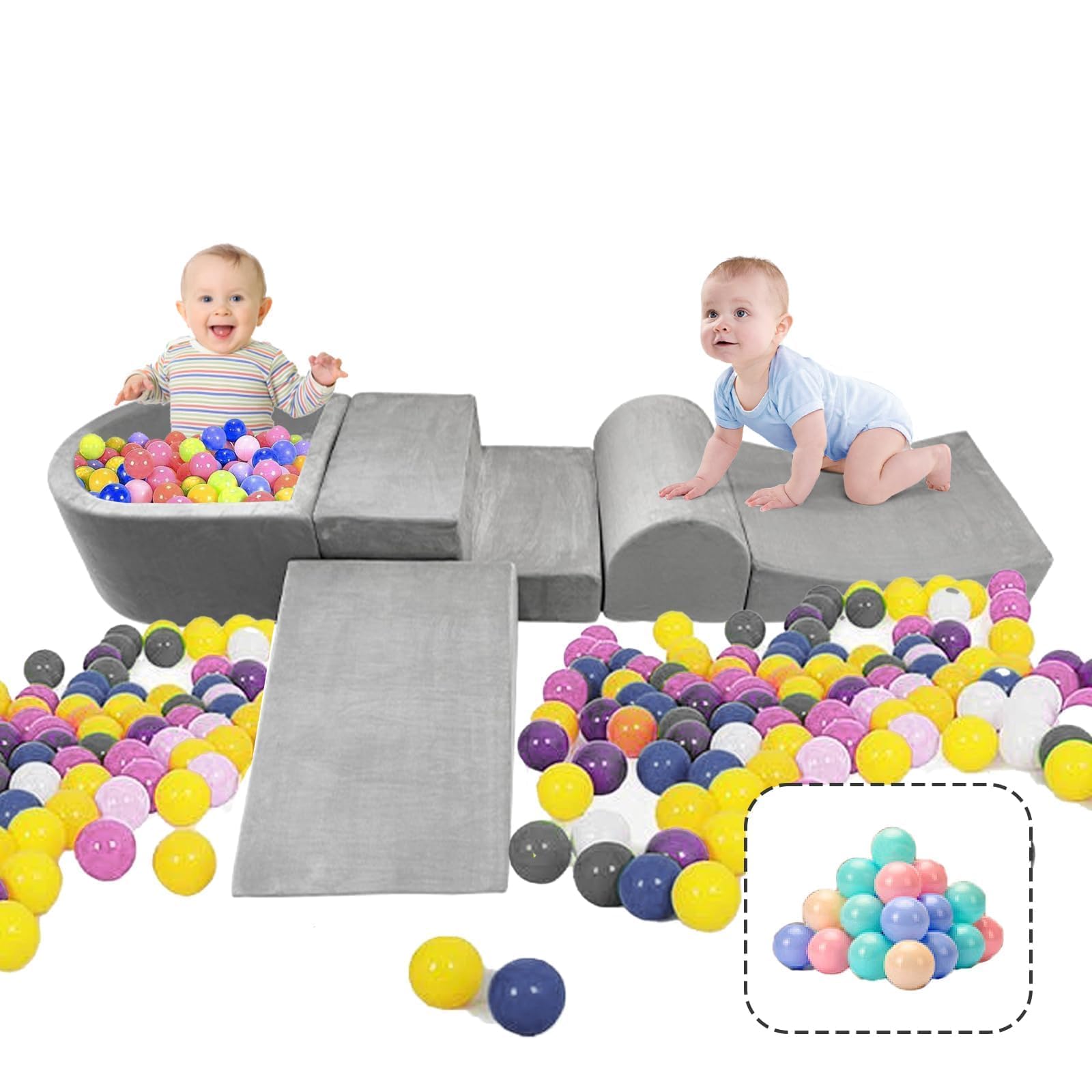 **Hoopyosms Foam Climbing Blocks for Toddlers – Soft Play Gym Set with 4 Blocks & Ball Pit (Balls Included) – Indoor Crawling, Sliding & Play for Kids – Perfect for Playrooms, Daycares & Safe Toddler Activities**