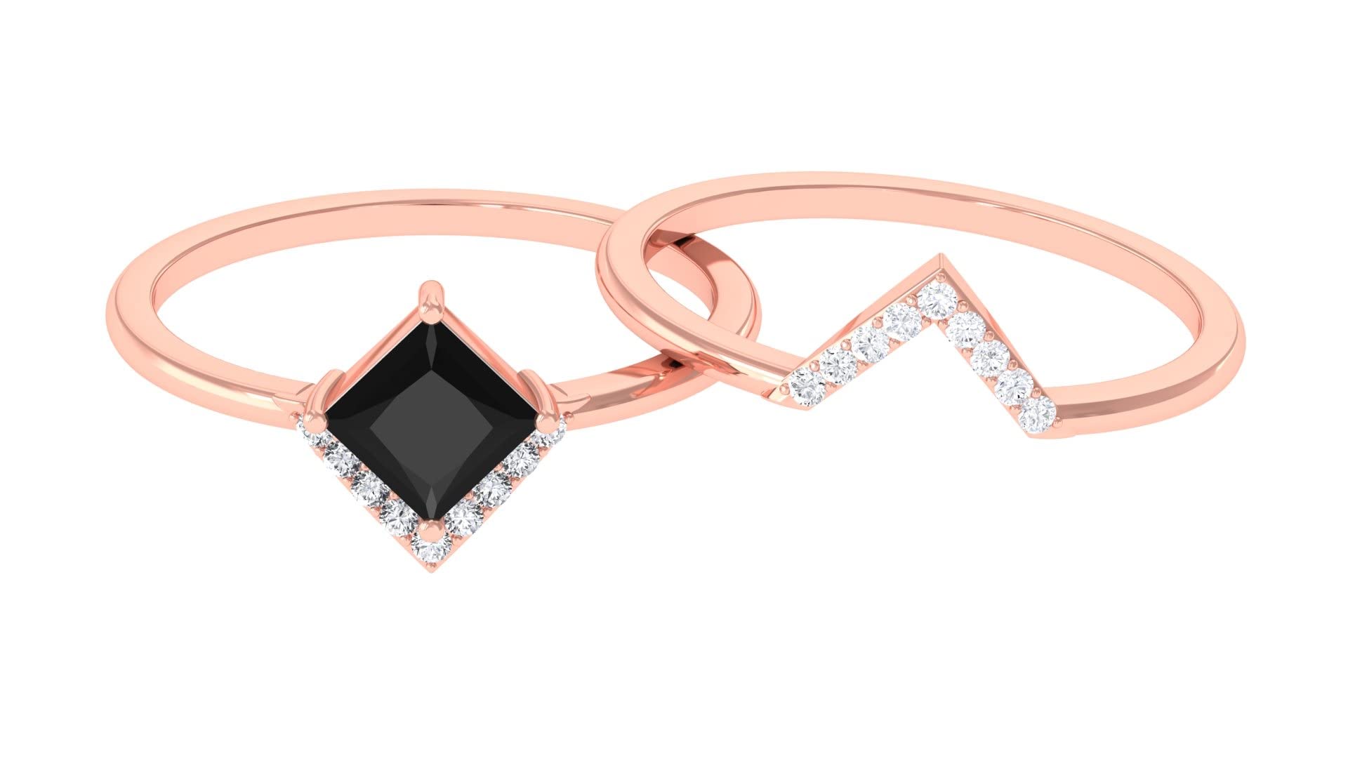 3/4 CT Black Spinel & Diamond Wedding Ring Set in 14K Solid Gold - Minimalist Black Spinel Engagement Ring with Diamond Band - Perfect for Bridal Jewelry, Anniversary Gifts & Elegant Everyday Wear