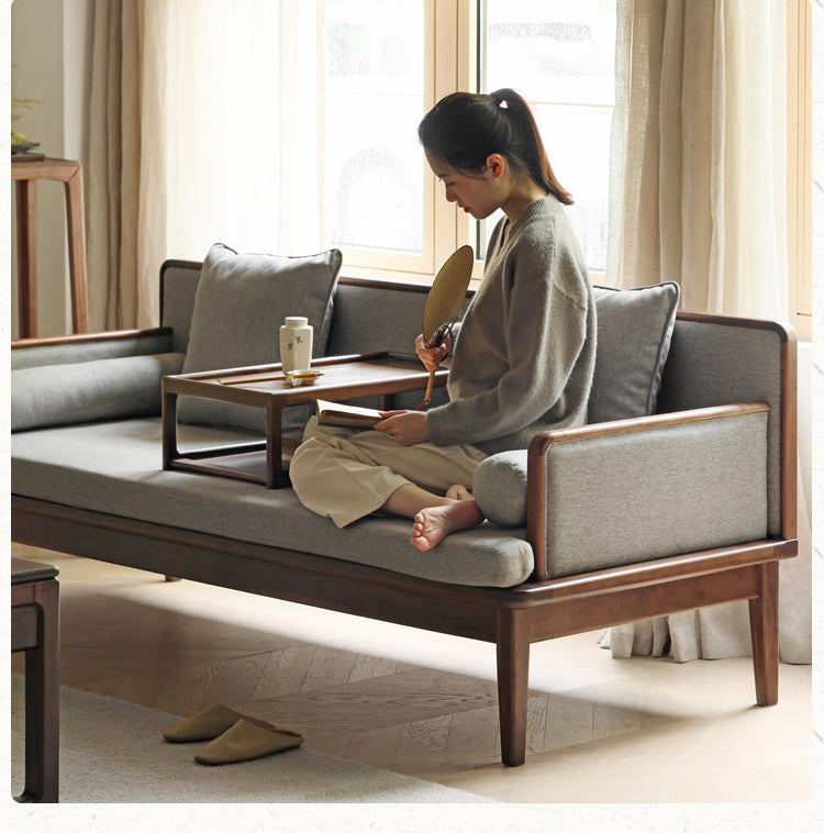 Premium Black Walnut & Ash Solid Wood Sofa - Traditional Chinese Style Living Room Seating for Home, Office, or Lounge Decor