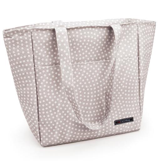 Stylish Grey Dots Insulated Lunch Bag Shopper - 10L Capacity for Work, School & Picnics | Reusable & Durable