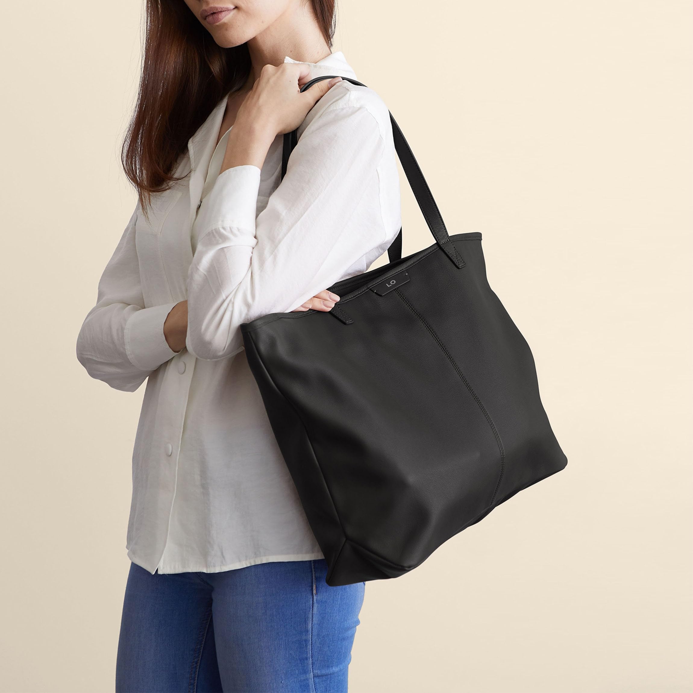 Premium Genuine Leather Black Onyx Large Zippered Tote Bag for Women - Stylish Work Tote, Travel Carryall & Everyday Handbag for Business, Commuting & Shopping