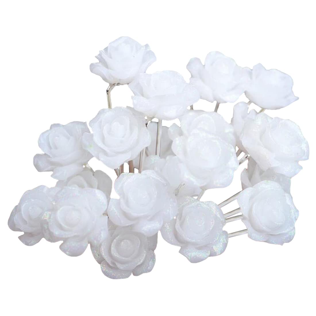 20 PCS White Bridal Wedding Hair Pins - U-Shaped Rose Flower Hair Clips for Women, Girls & Ladies - Perfect for Bridal Bouquet, Prom, Party & Special Occasions
