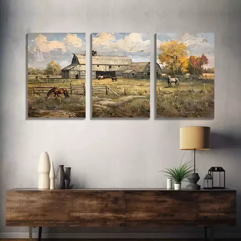 3-Piece Rustic Farmhouse Landscape Canvas Wall Art Set - 50x70cm Framed Canvas Prints - High Quality Australian-Made Wall Decor - Ready to Hang - Perfect for Living Room, Bedroom & Office Decor