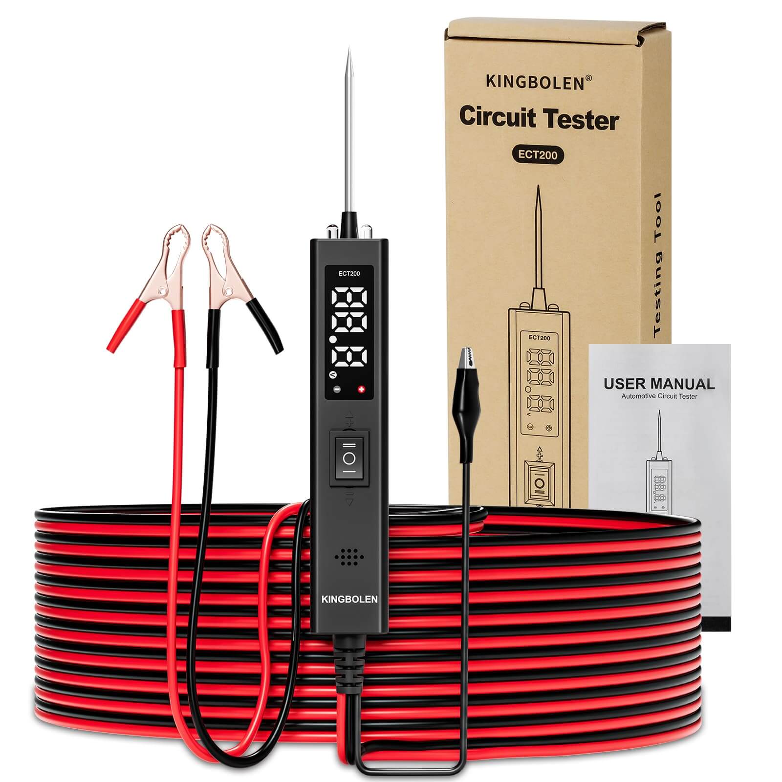 KINGBOLEN ECT200 12V & 24V Car Battery Tester - 8A Max Load, LED Display, Automotive Battery Analyzer for Cars, Trucks, RVs & Motorcycles - Perfect for Home Mechanics & Auto Shops